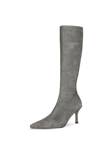 Gray Lycra High-Heel Long Boots for Women