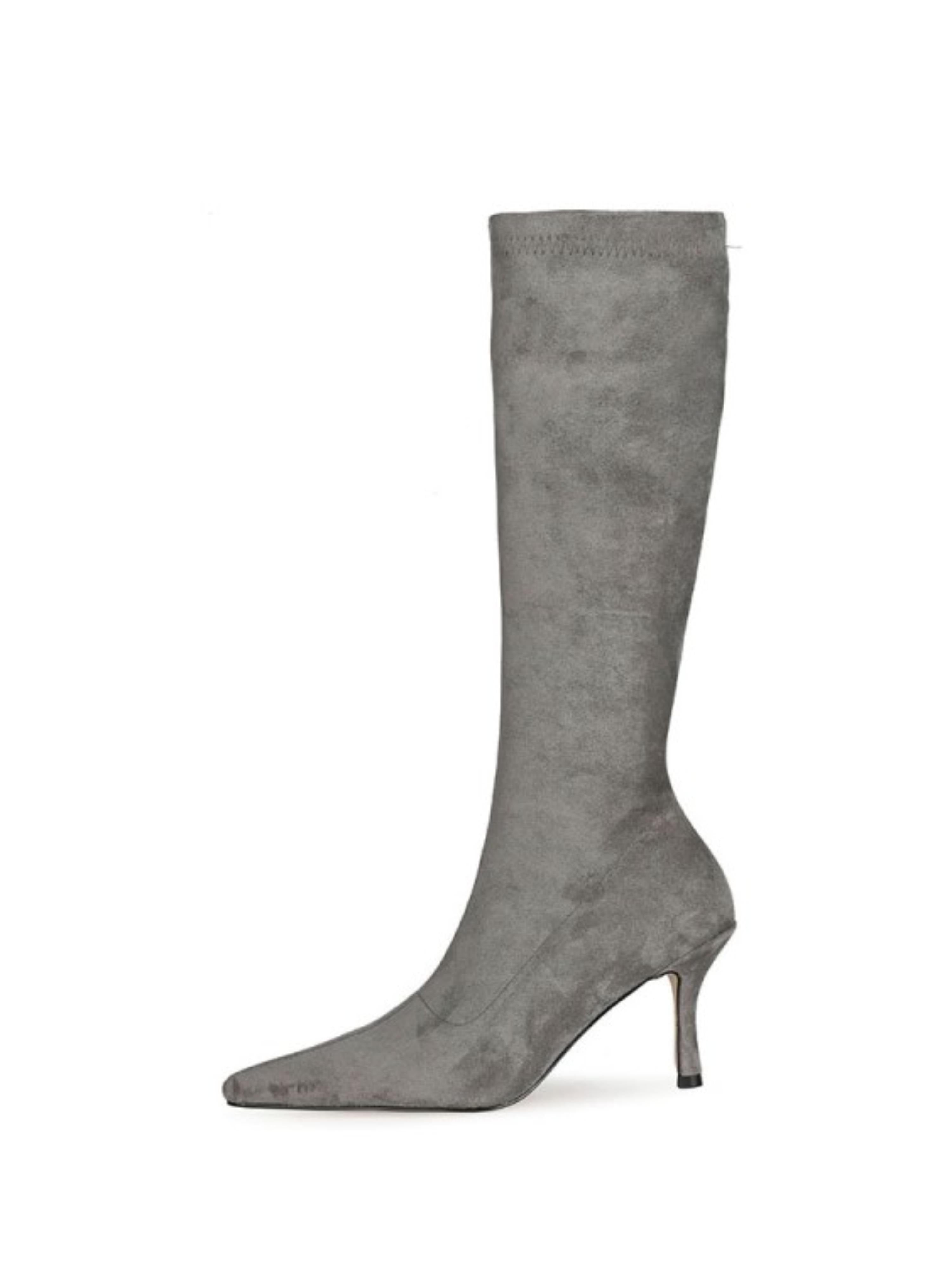 Gray Lycra High-Heel Long Boots for Women