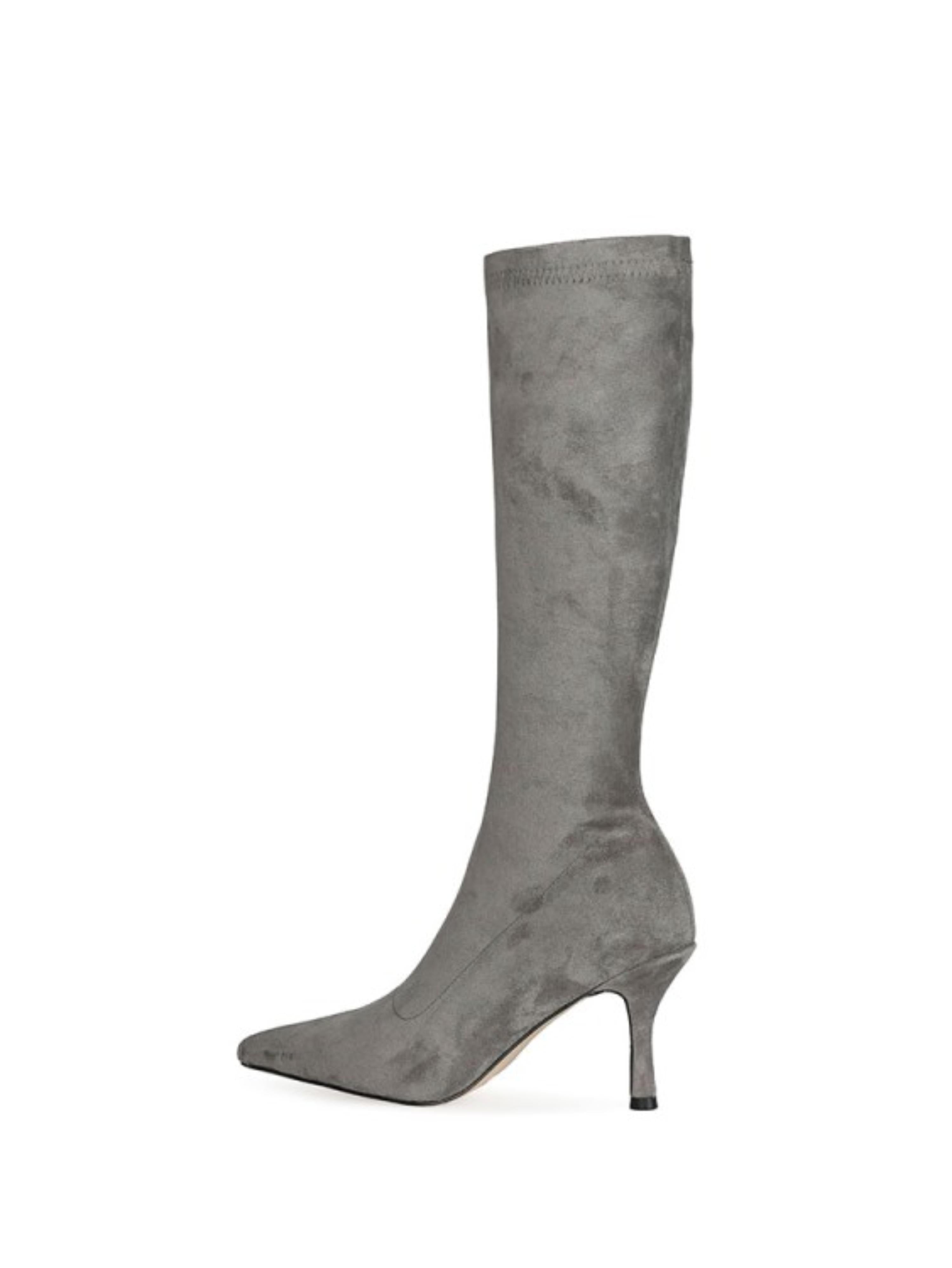 Gray Lycra High-Heel Long Boots for Women