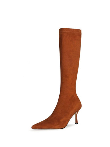 Brown Lycra High-Heel Women's Long Boots