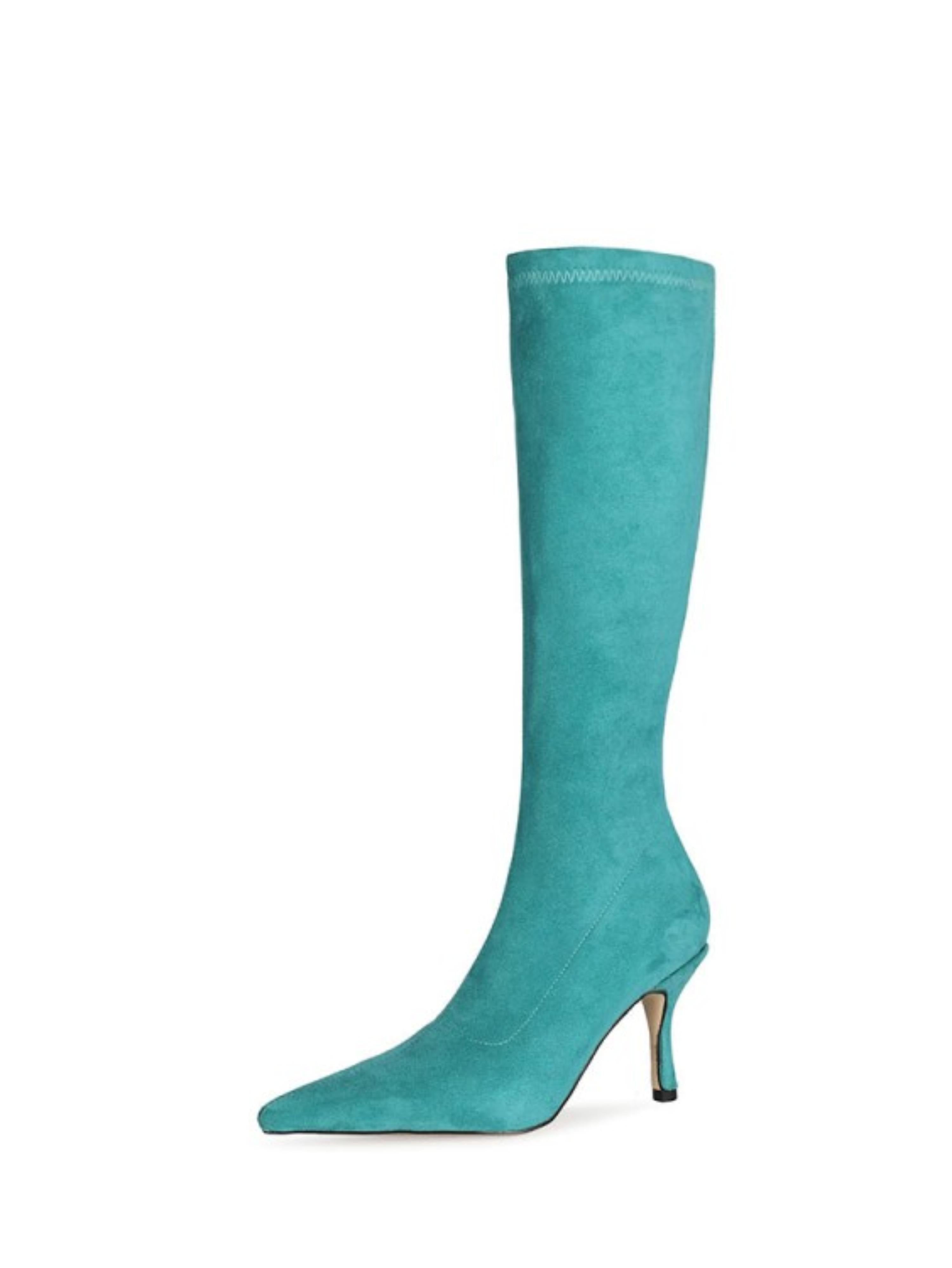 Light Blue Lycra Tall Heeled Boots Women