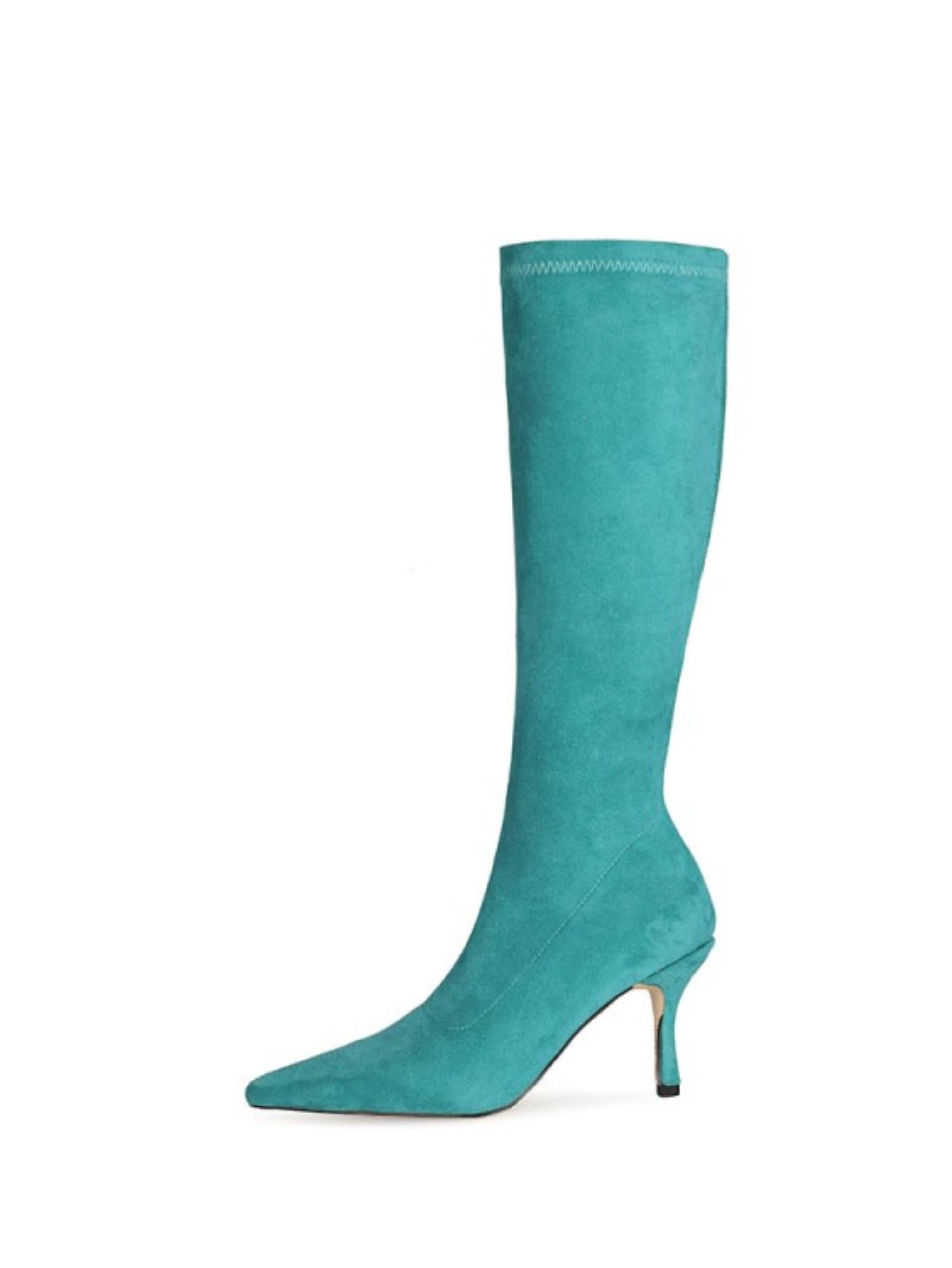 Light Blue Lycra Tall Heeled Boots Women