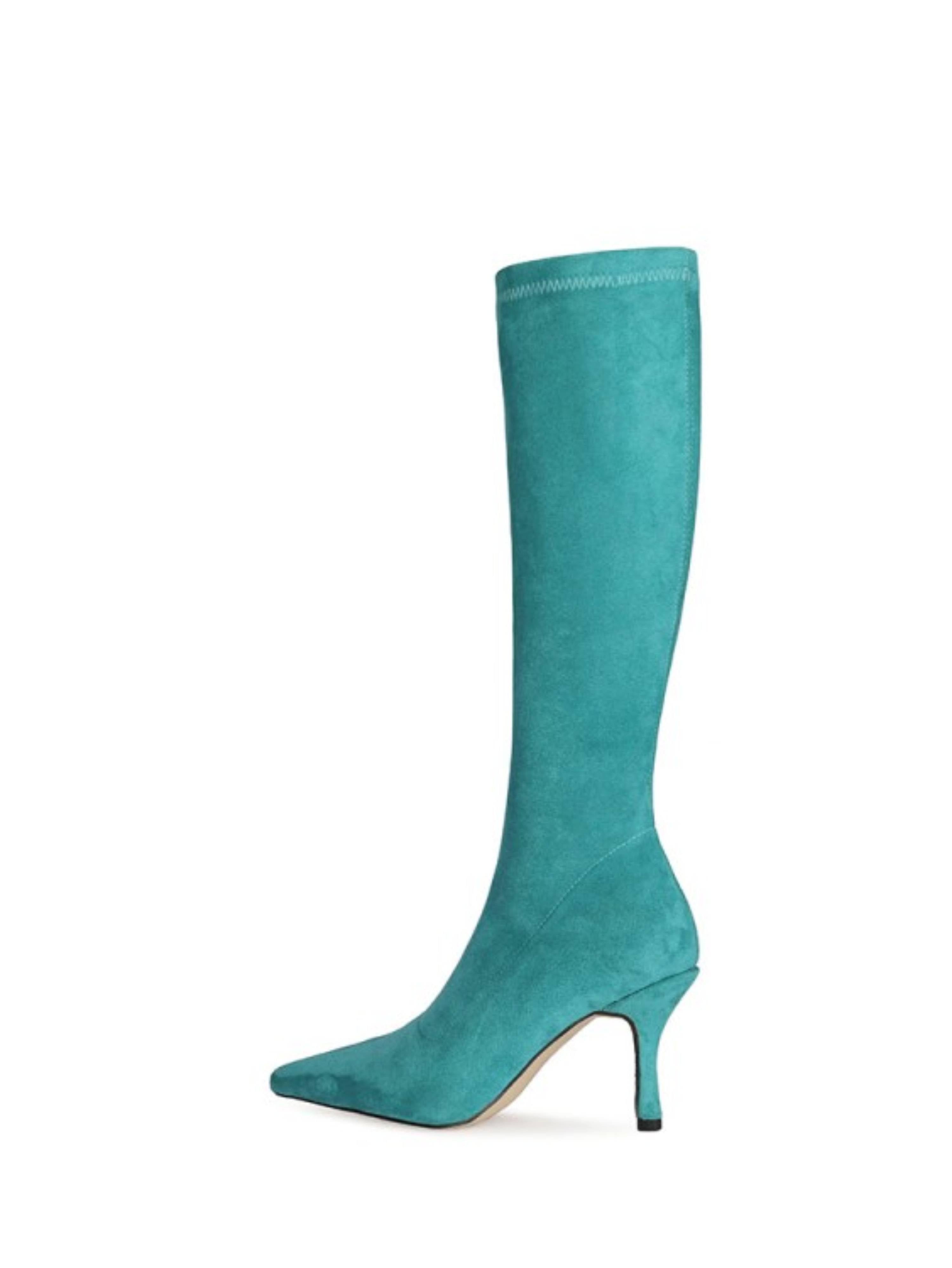 Light Blue Lycra Tall Heeled Boots Women