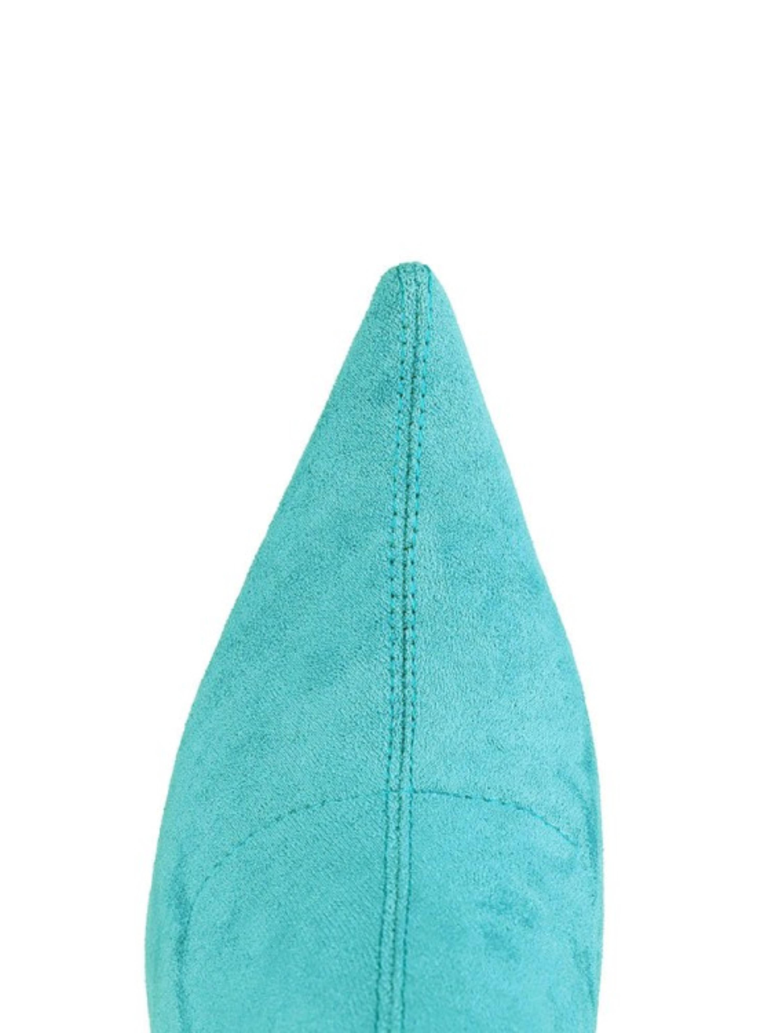 Light Blue Lycra Tall Heeled Boots Women