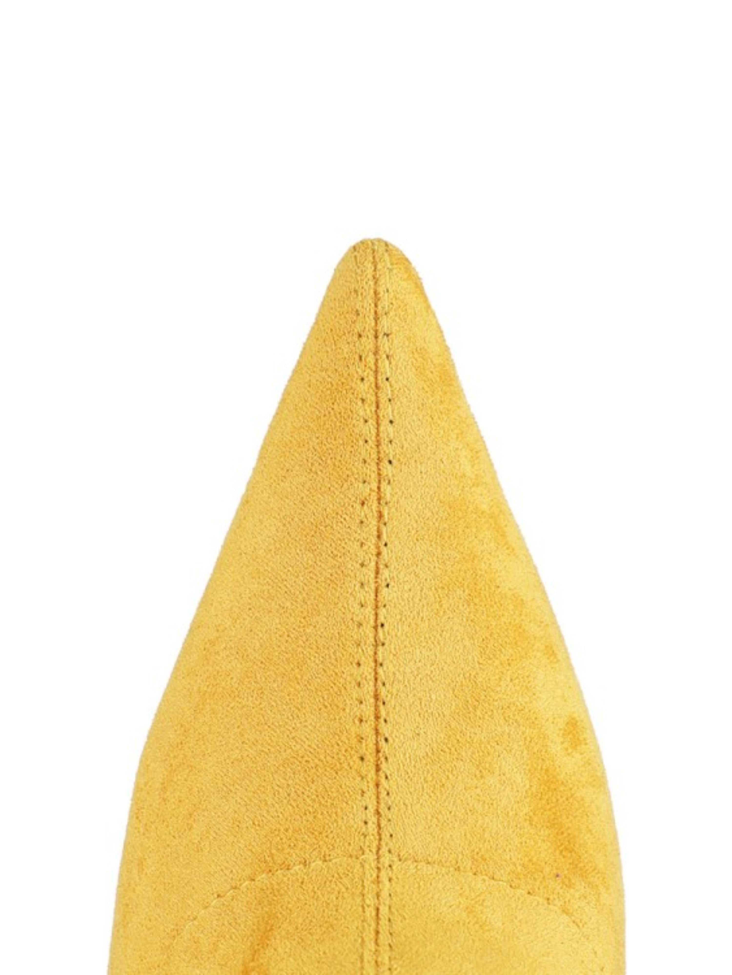 Yellow Lycra High-Heel Stretch Mid Calf Boots for Women