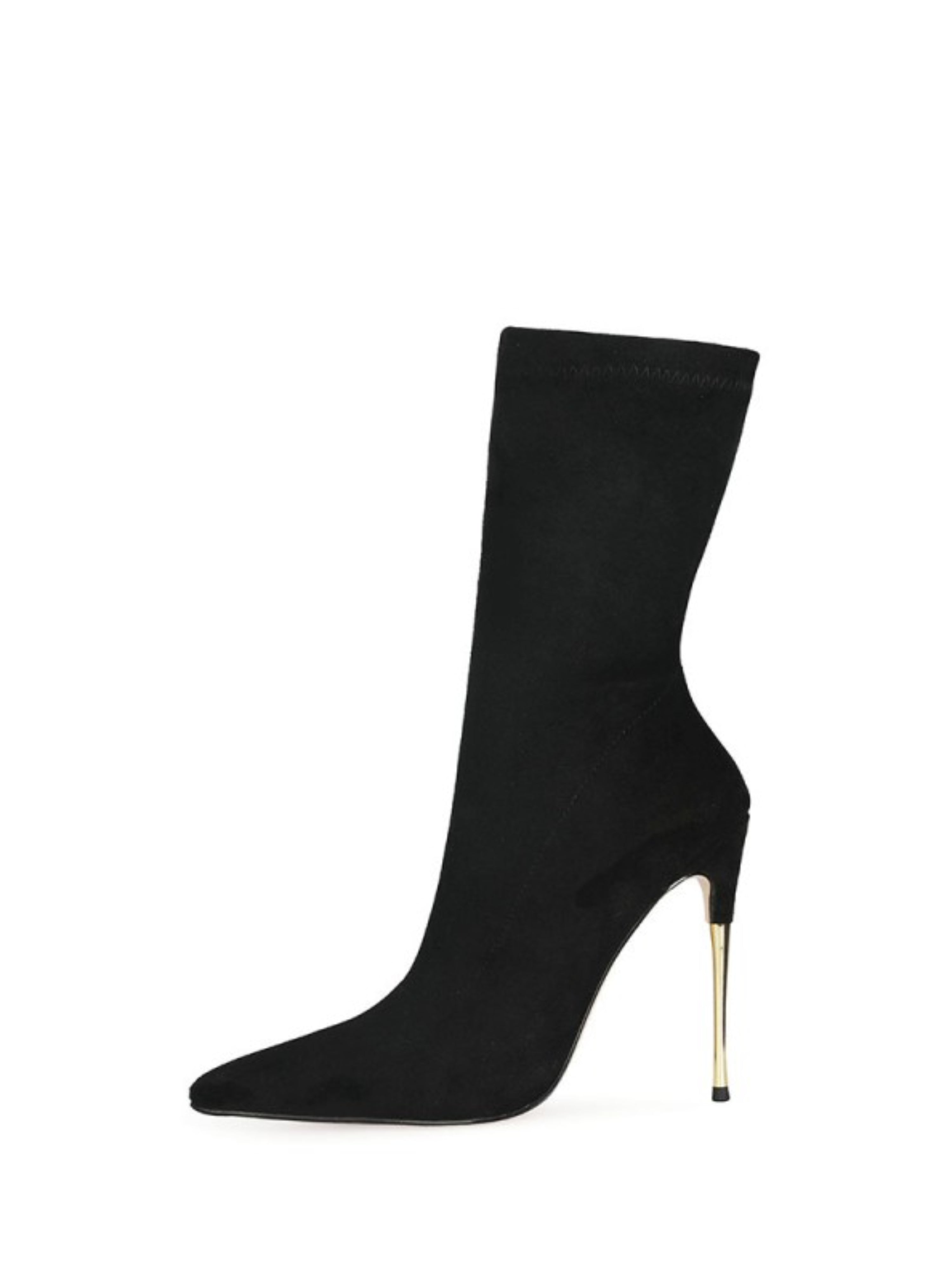 Black Pointed Toe Heeled Mid-Calf Sock Boots