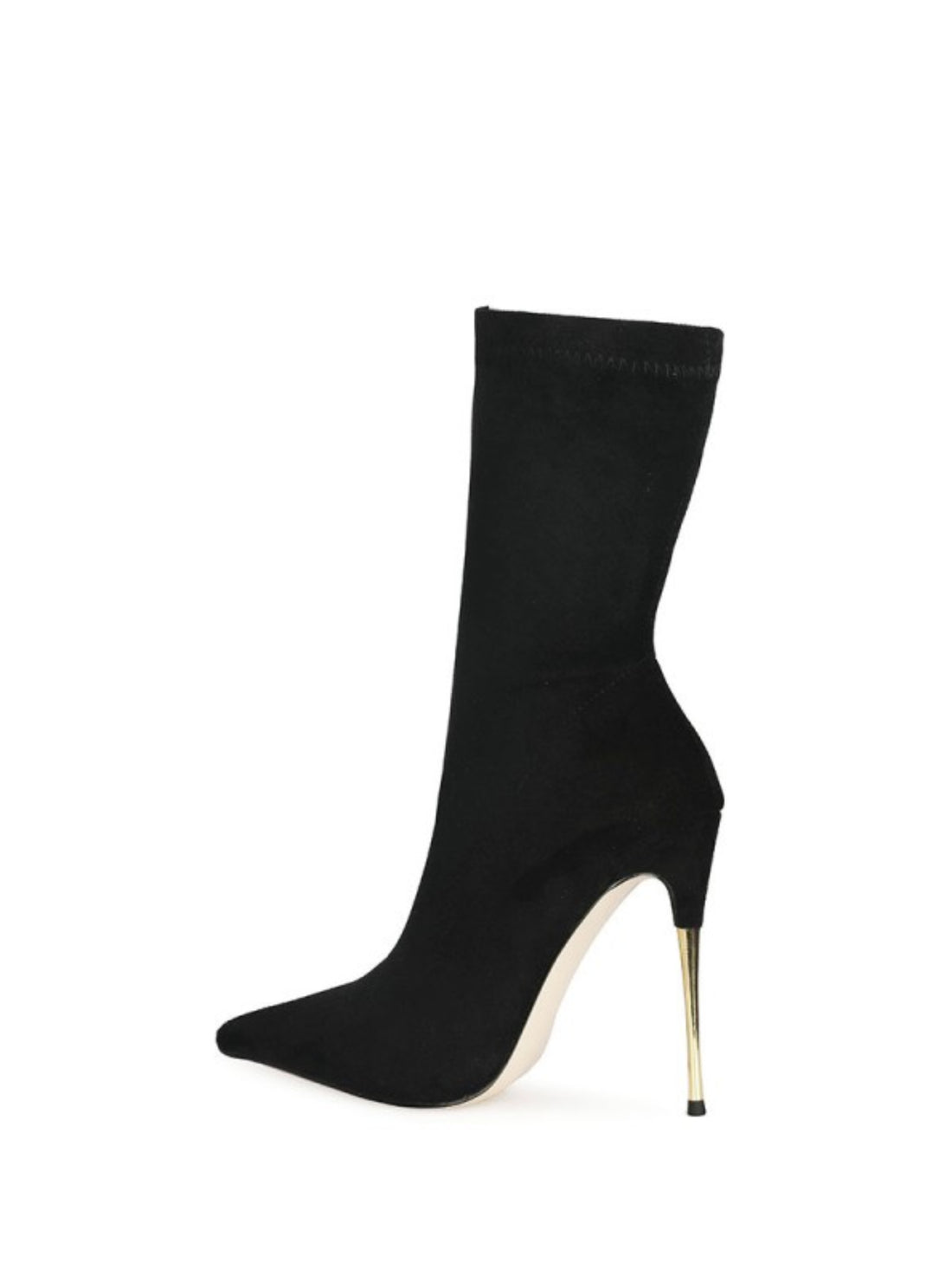 Black Pointed Toe Heeled Mid-Calf Sock Boots