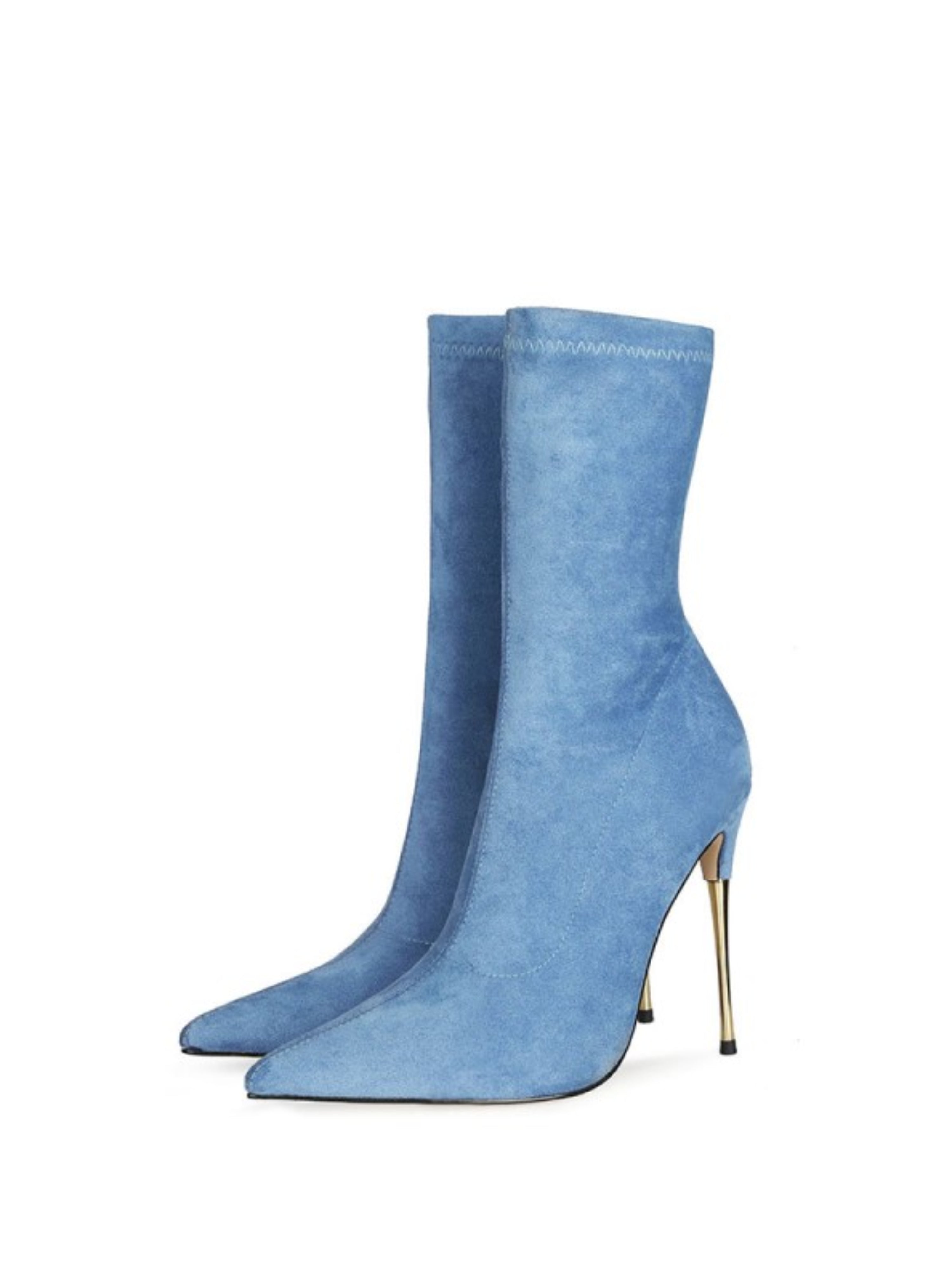Blue Slip-On Stiletto Mid-Calf Boots Women