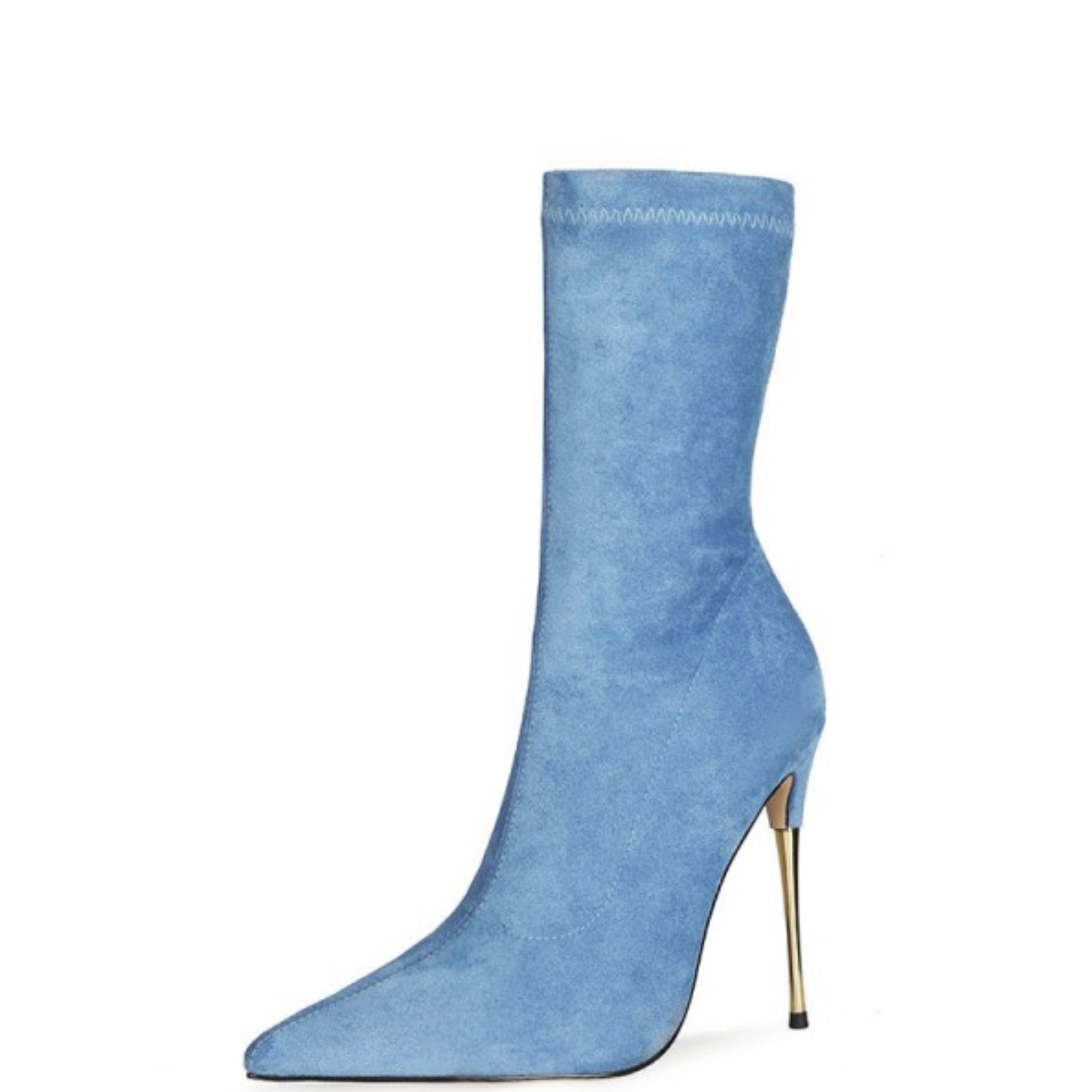 Blue Slip-On Stiletto Mid-Calf Boots Women