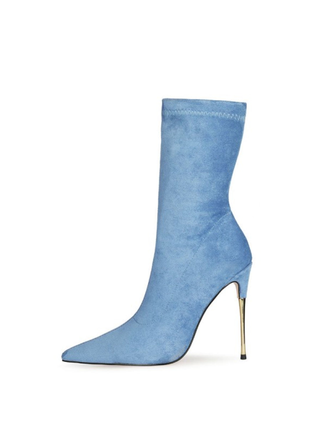 Blue Slip-On Stiletto Mid-Calf Boots Women