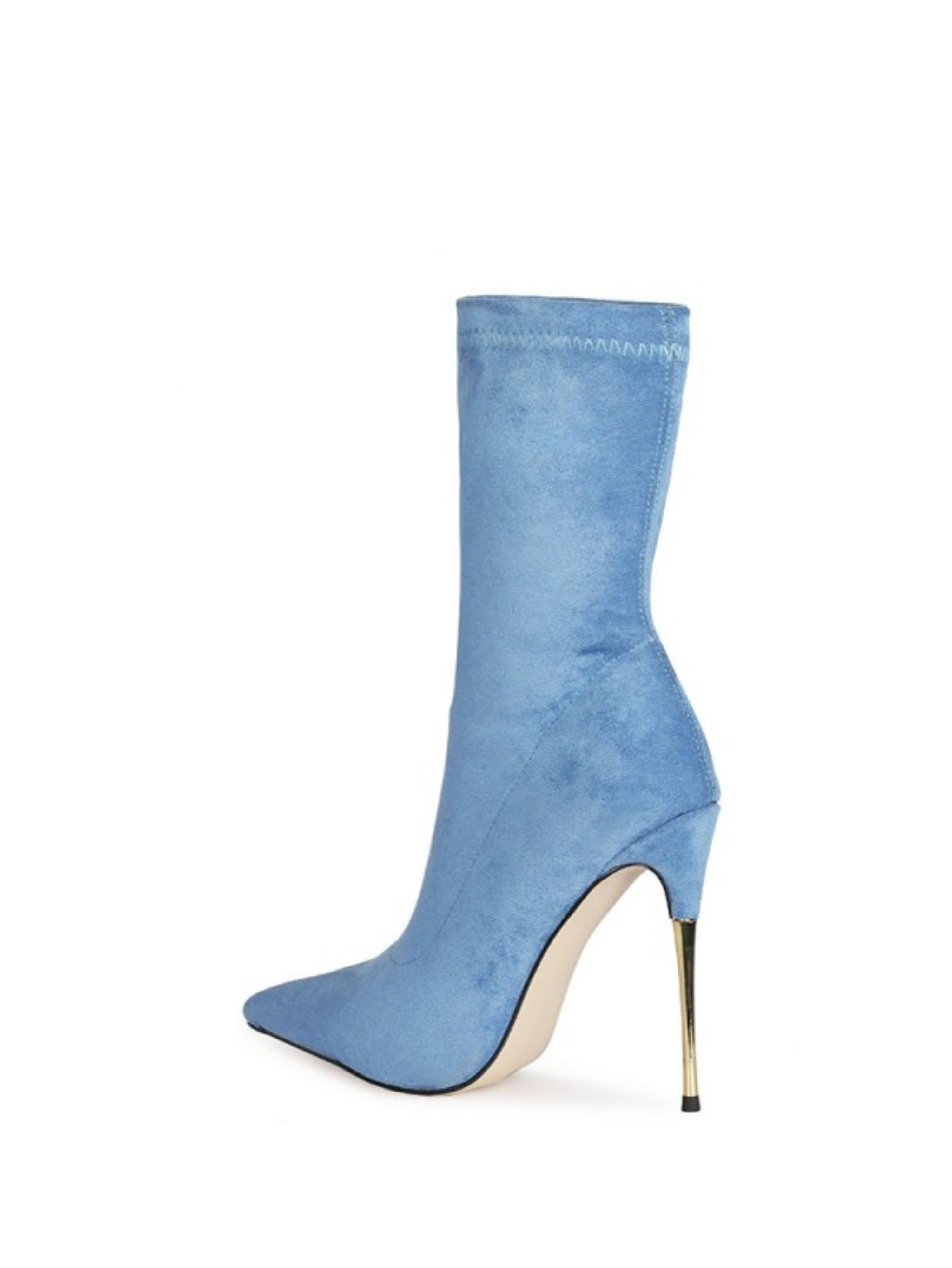 Blue Slip-On Stiletto Mid-Calf Boots Women