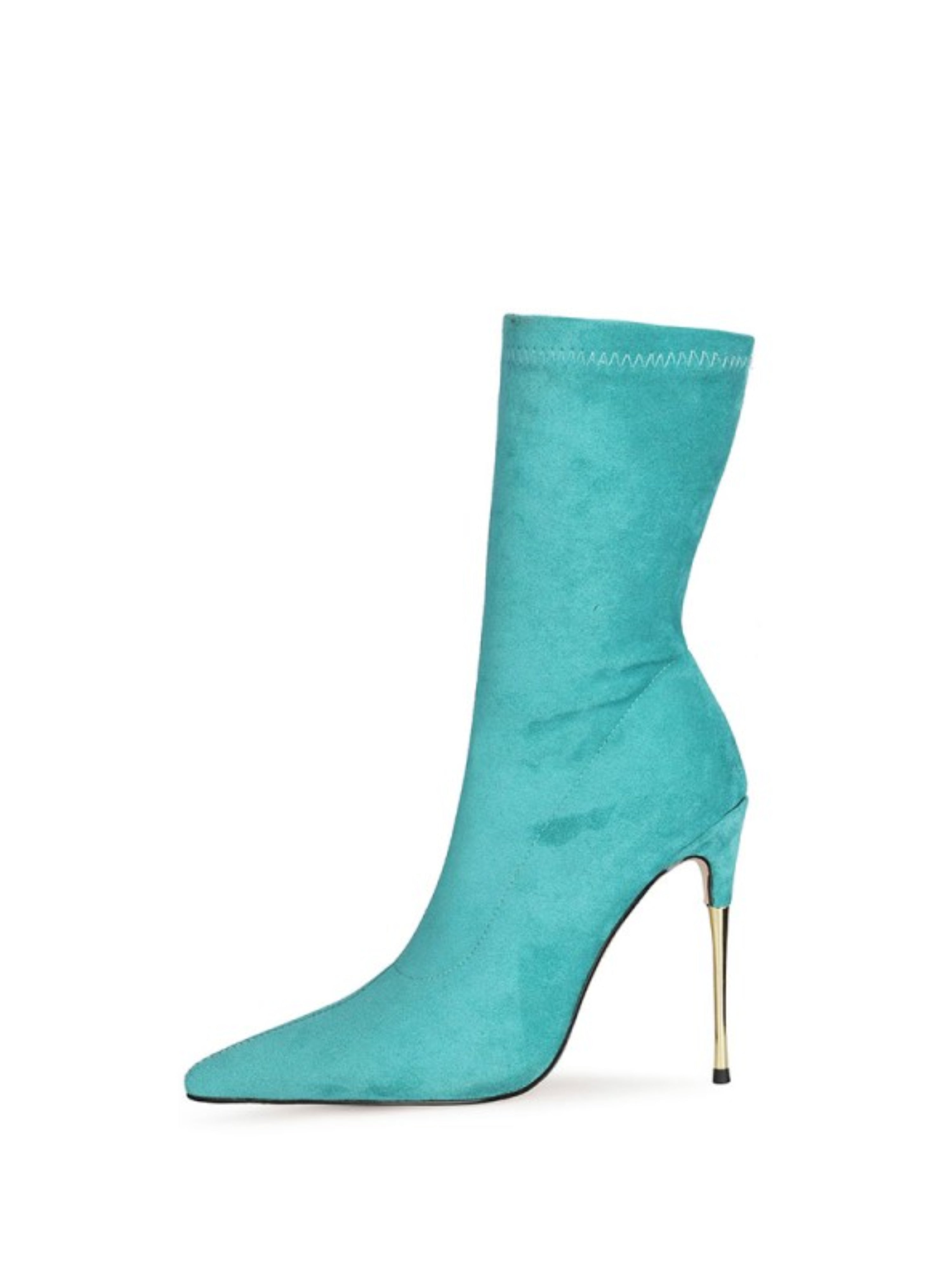 Turquoise Pointed Toe Mid-Calf Sock Boots with Stiletto Heels
