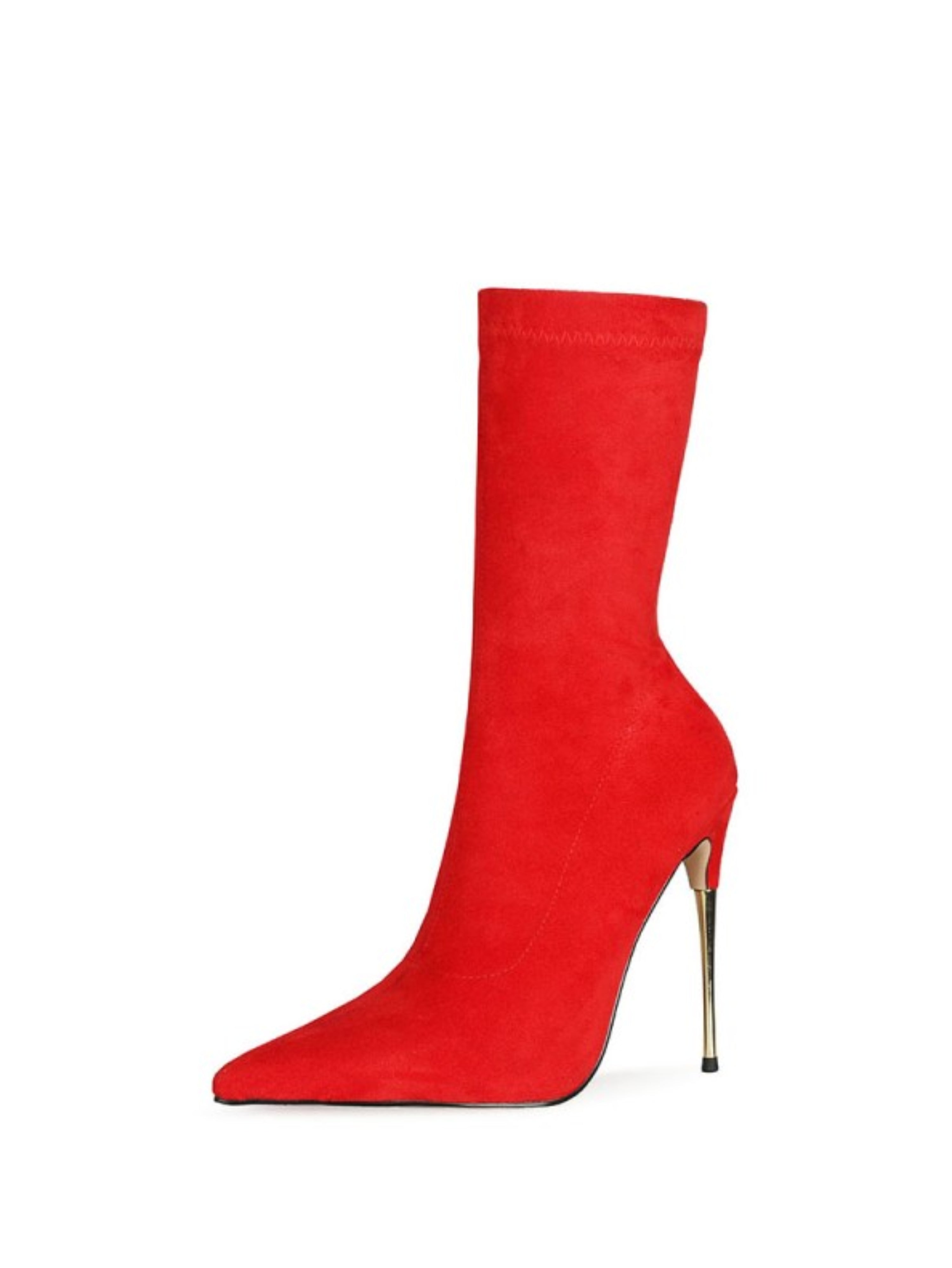 Elegant Red Faux Suede Sock Mid-Calf Boots with High Heels