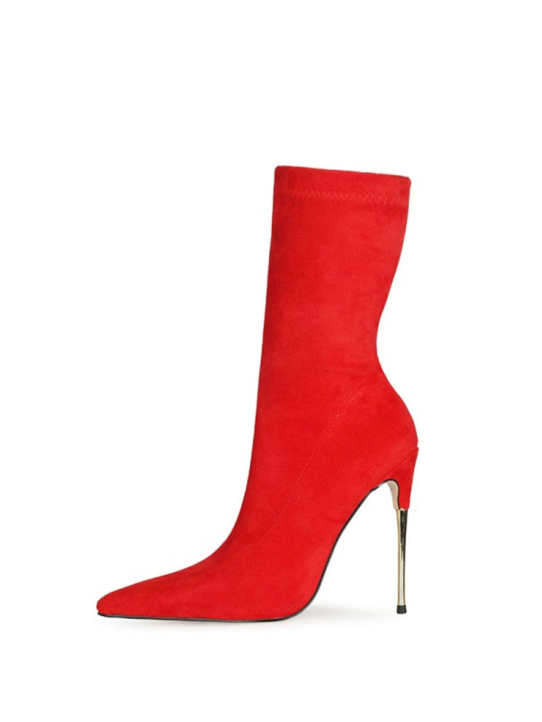 Elegant Red Faux Suede Sock Mid-Calf Boots with High Heels