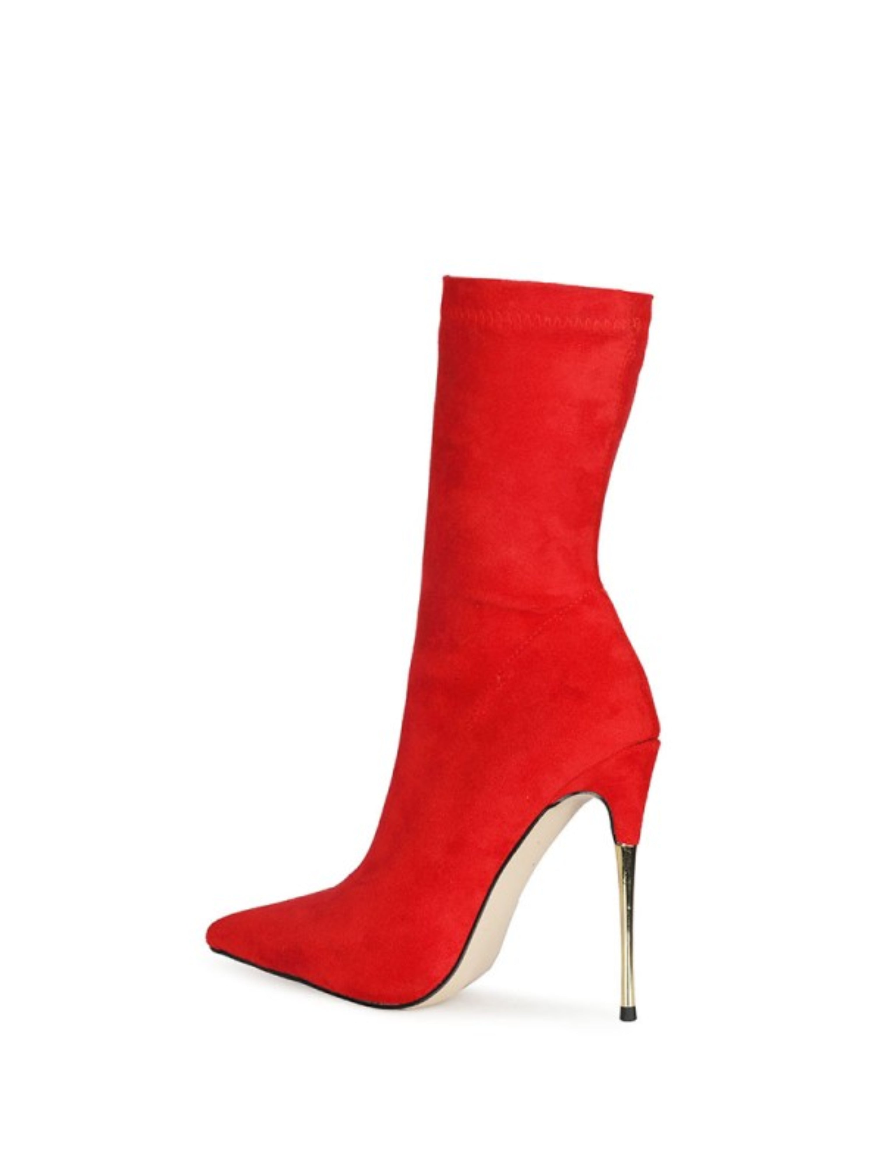 Elegant Red Faux Suede Sock Mid-Calf Boots with High Heels