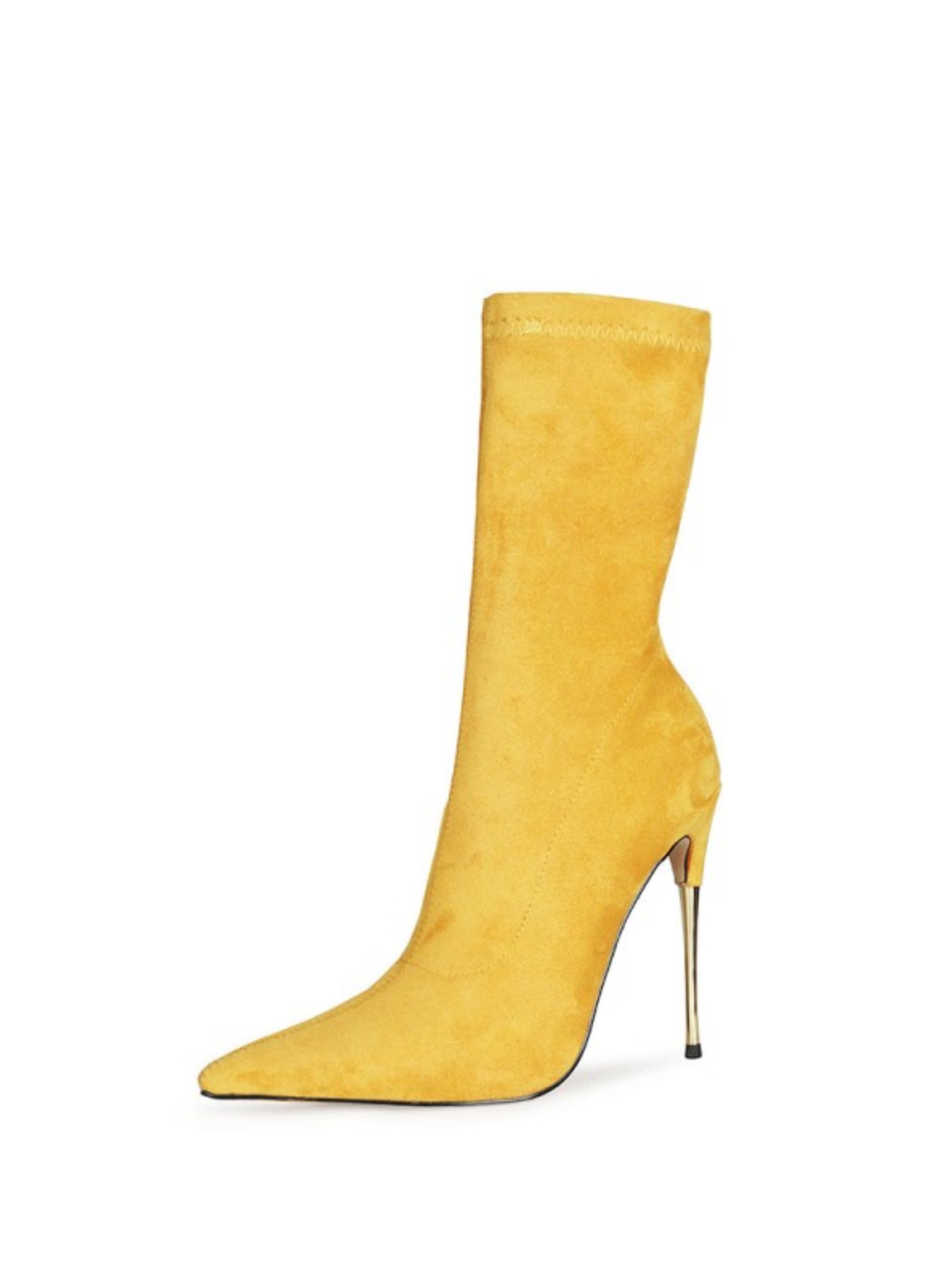 Women's Yellow Pointed Toe High Heel Mid-Calf Sock Boots
