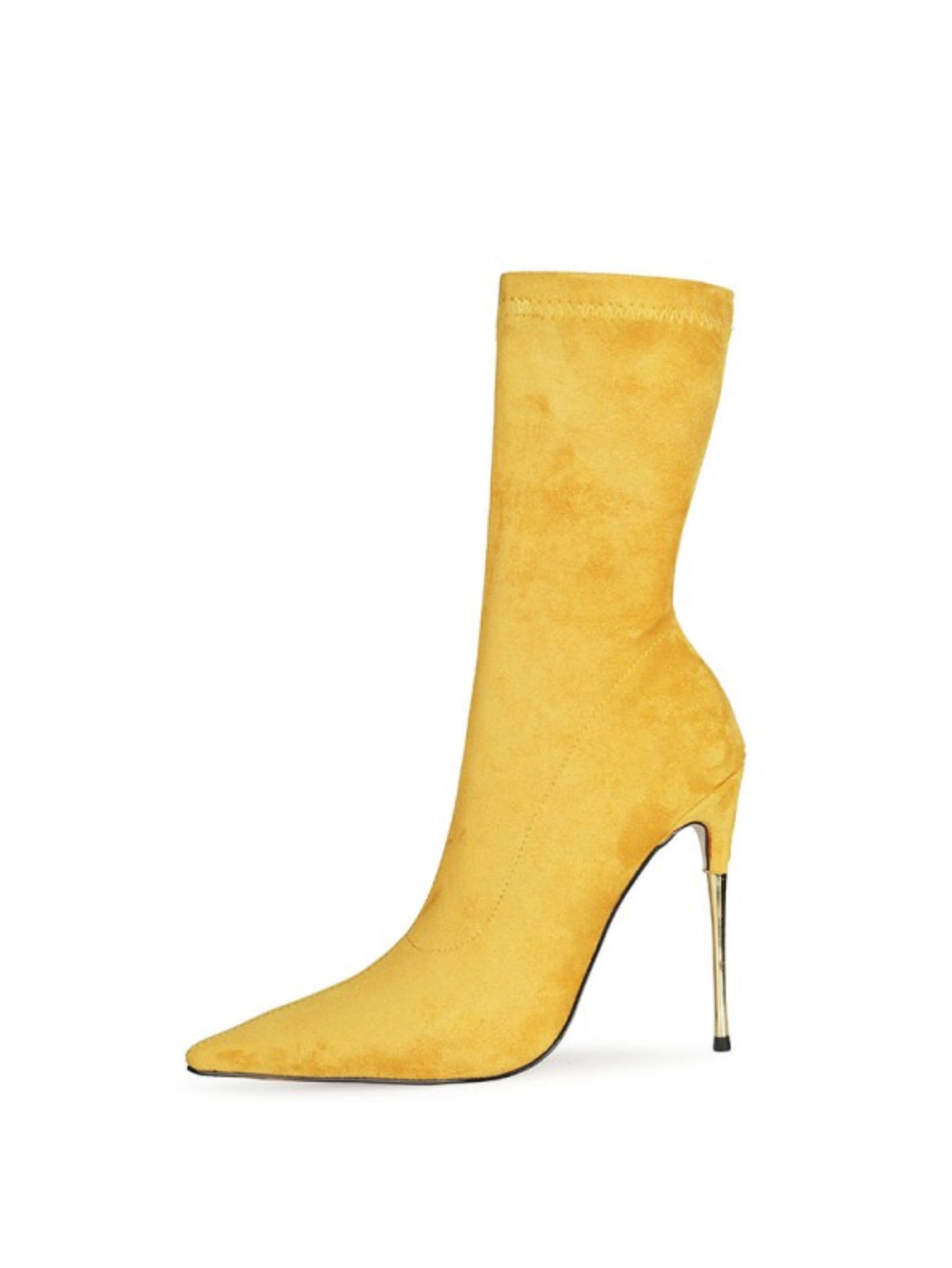 Women's Yellow Pointed Toe High Heel Mid-Calf Sock Boots