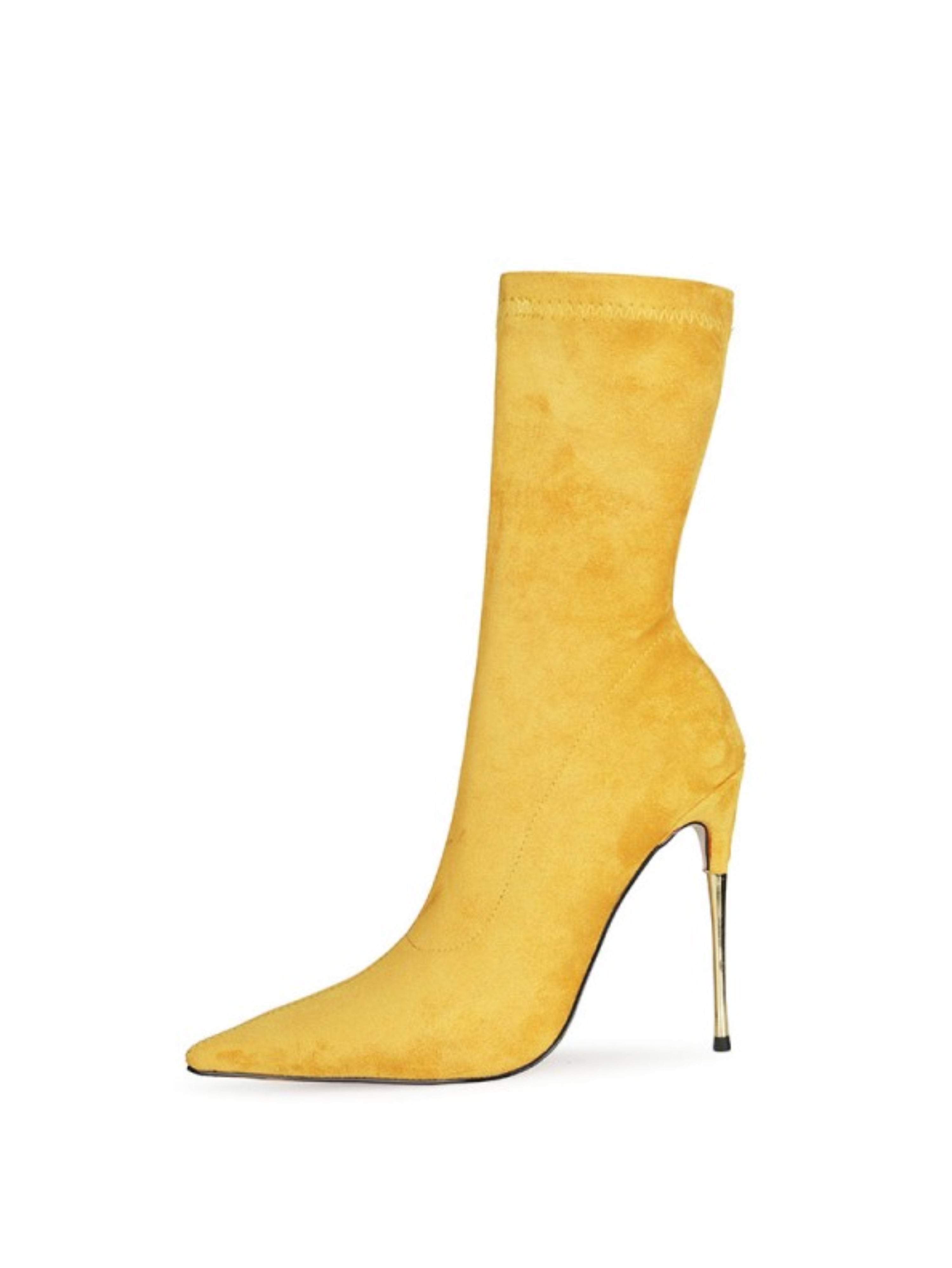 Women's Yellow Pointed Toe High Heel Mid-Calf Sock Boots