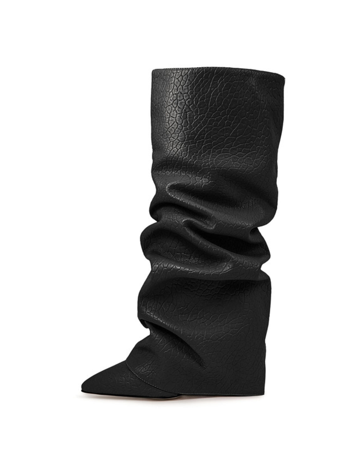 Black Slouchy High-Heel Mid-Calf Boots for Women