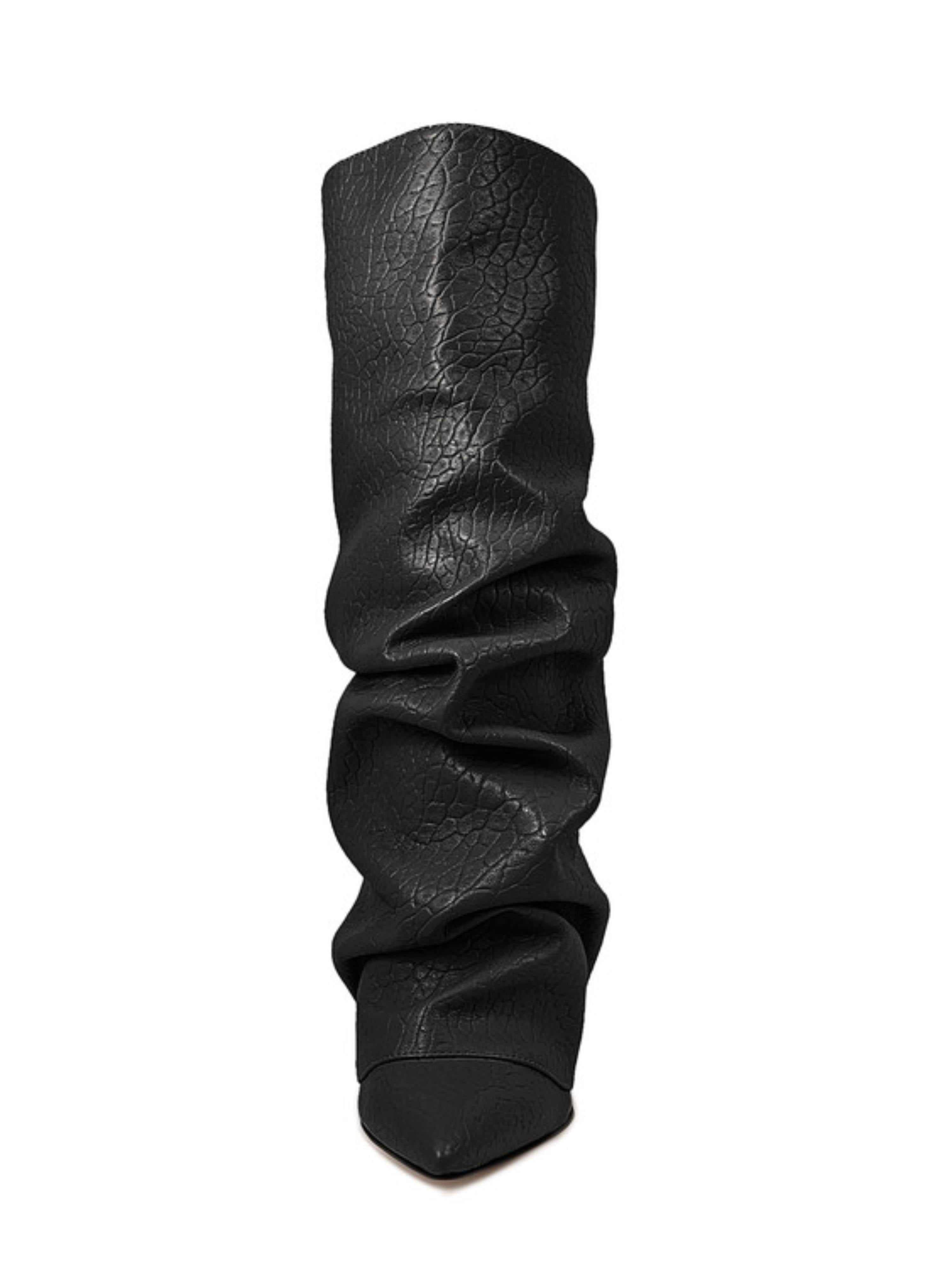 Black Slouchy High-Heel Mid-Calf Boots for Women