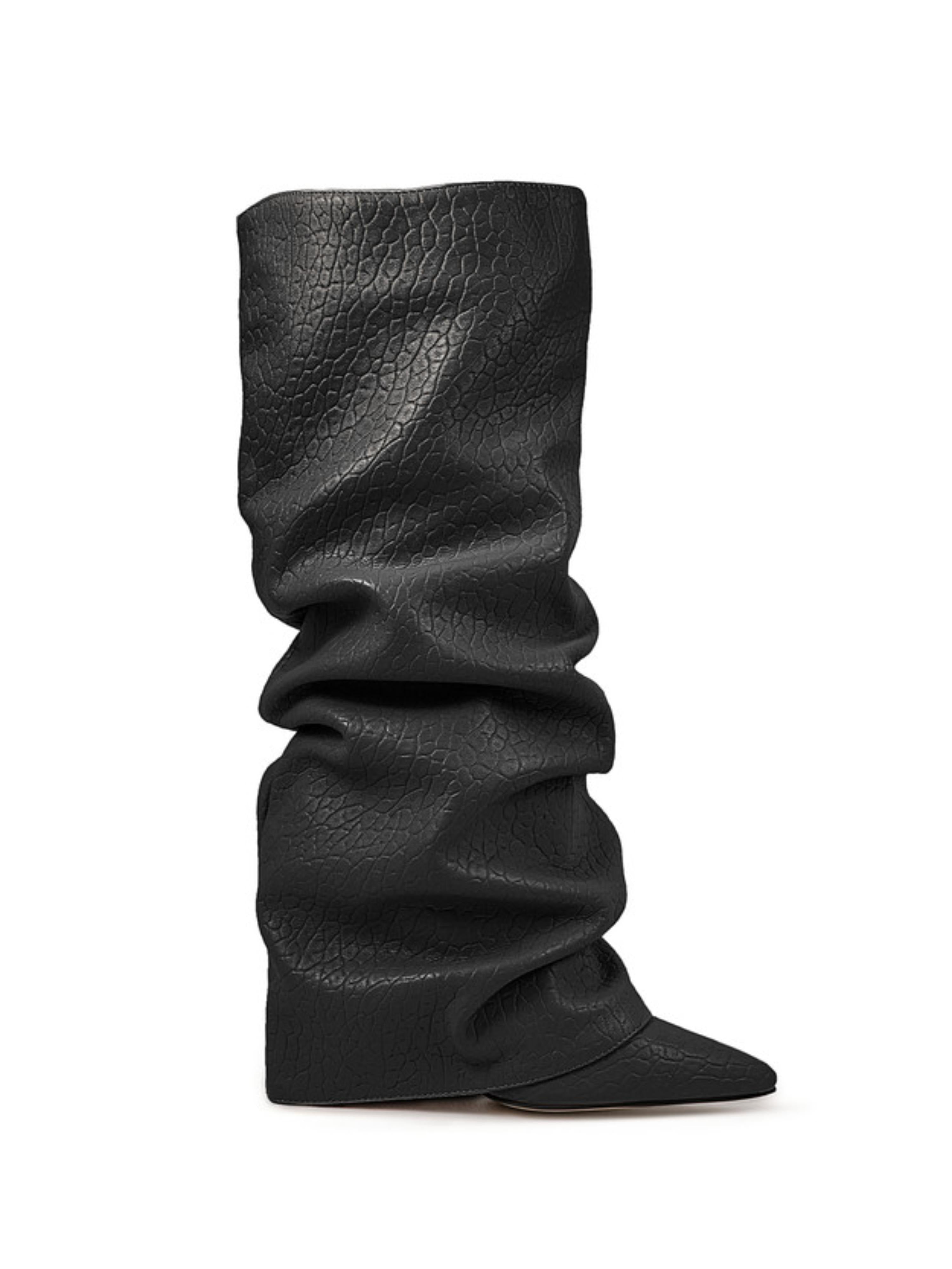 Black Slouchy High-Heel Mid-Calf Boots for Women
