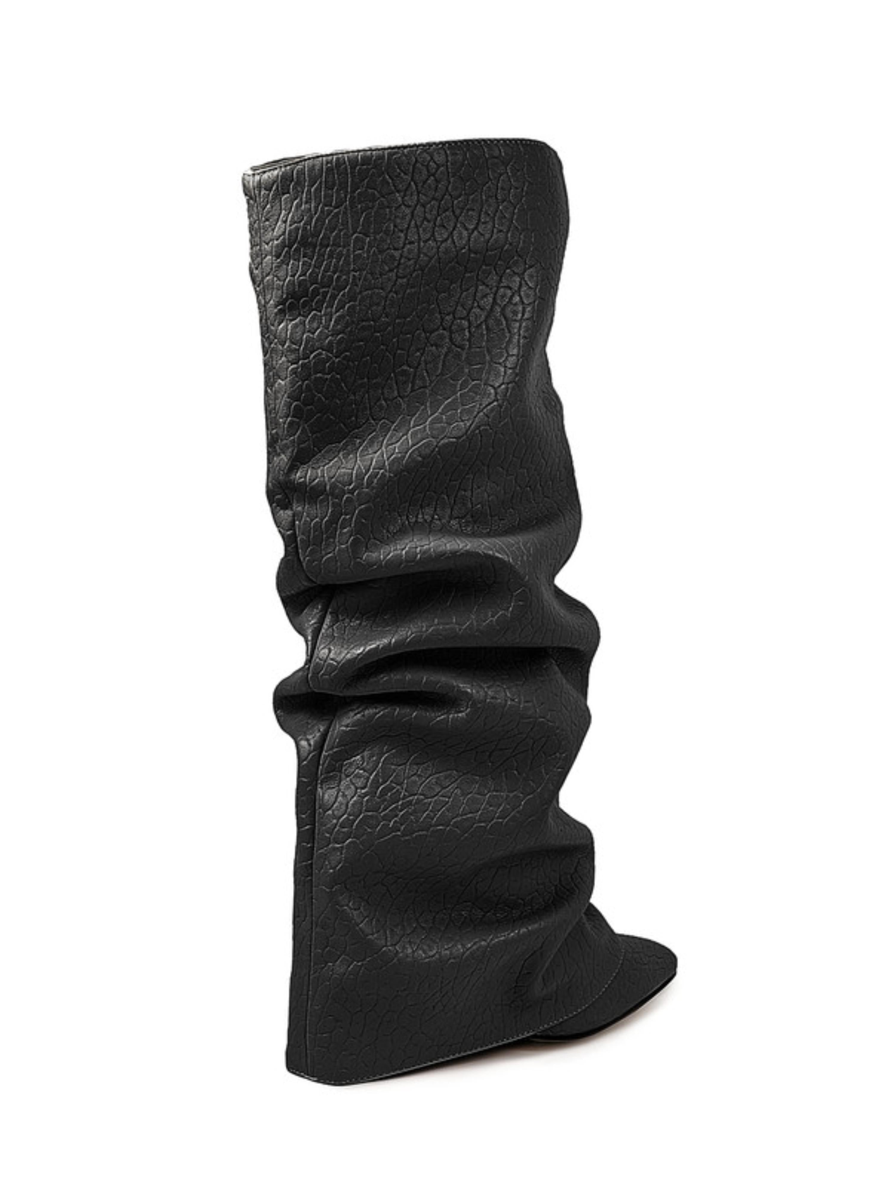 Black Slouchy High-Heel Mid-Calf Boots for Women