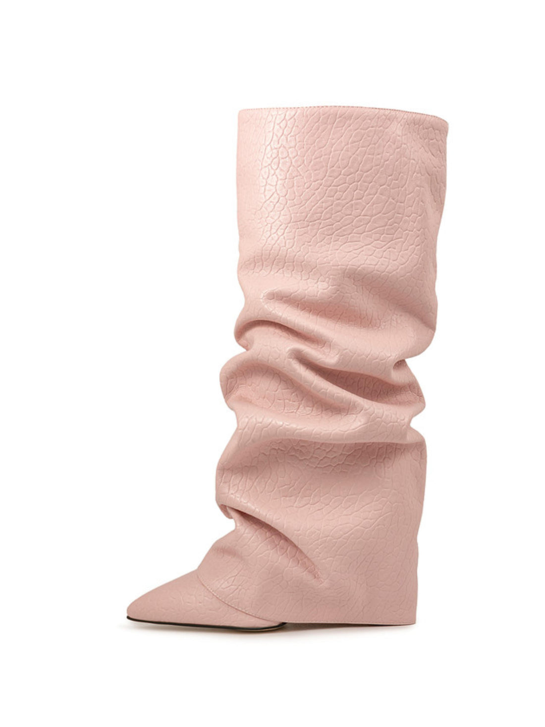 Soft Pink Slouchy Wedge Mid-Calf Boots for Women