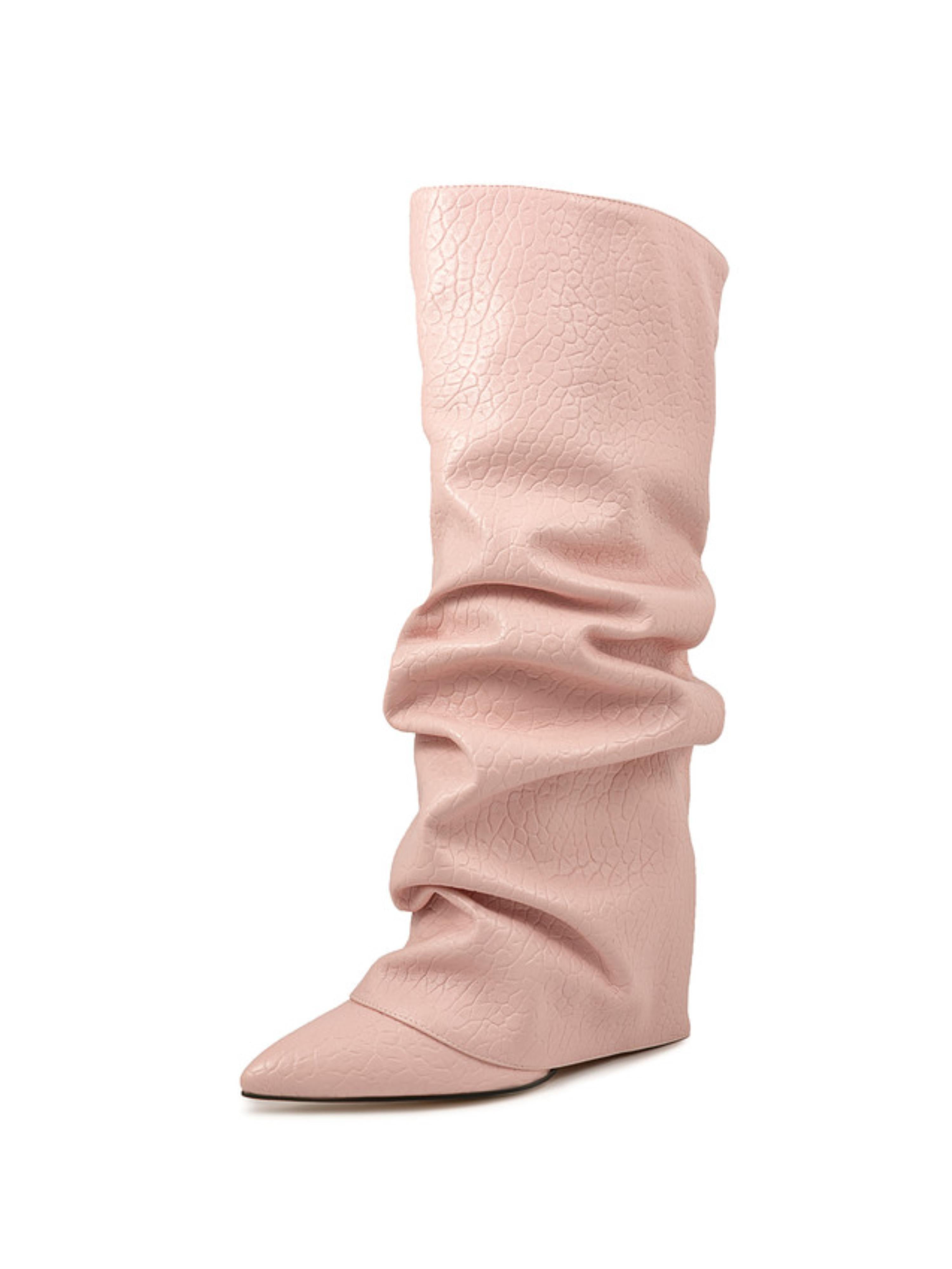 Soft Pink Slouchy Wedge Mid-Calf Boots for Women