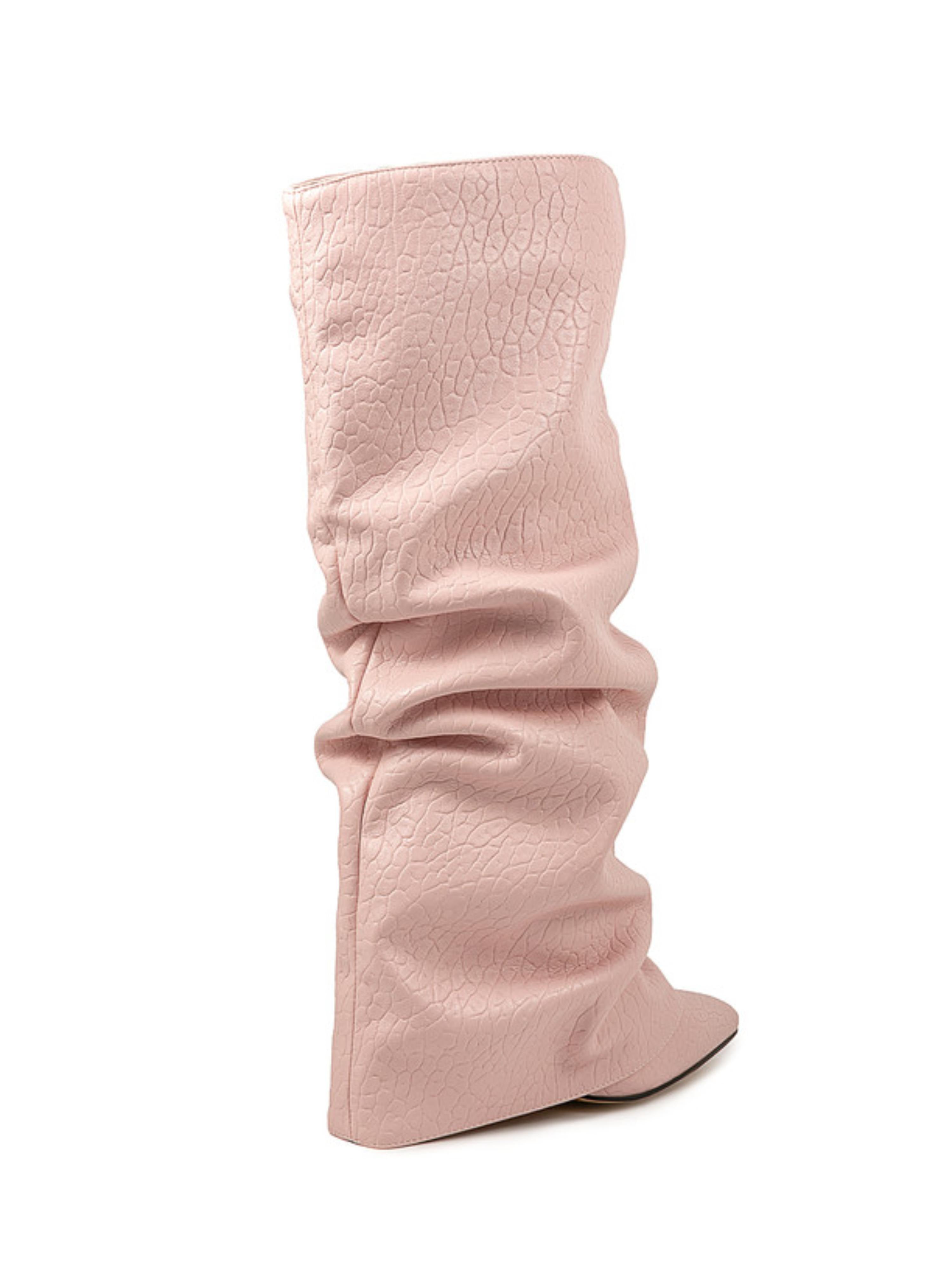 Soft Pink Slouchy Wedge Mid-Calf Boots for Women