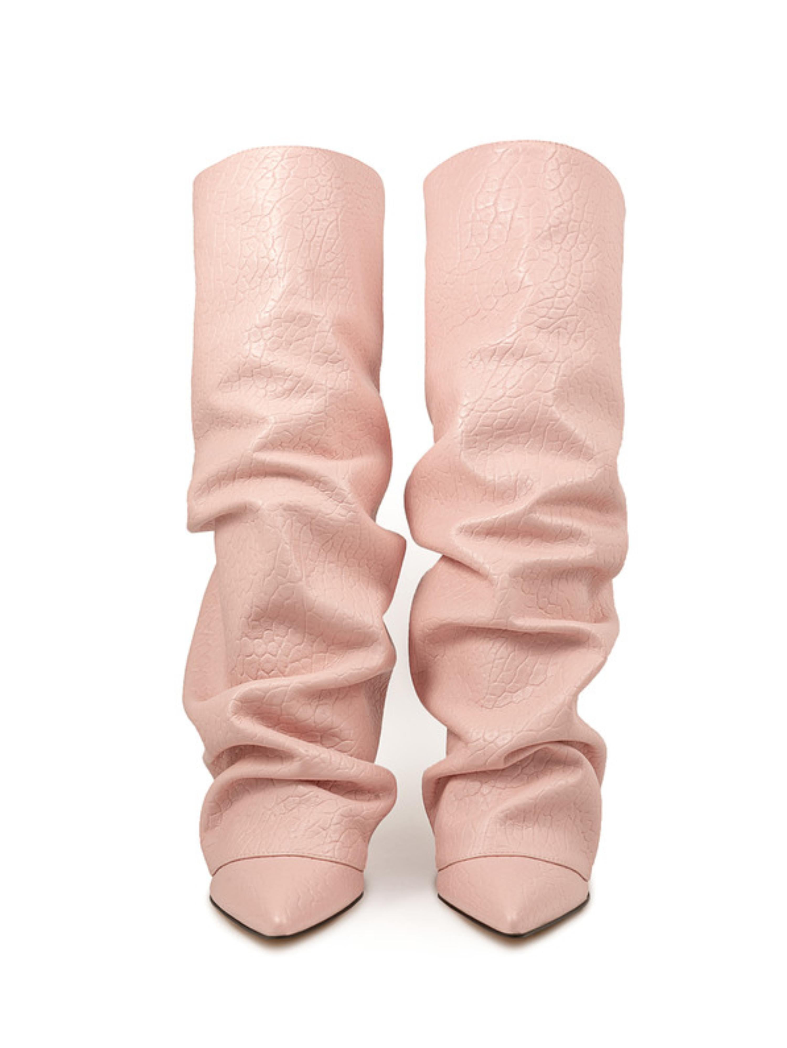 Soft Pink Slouchy Wedge Mid-Calf Boots for Women