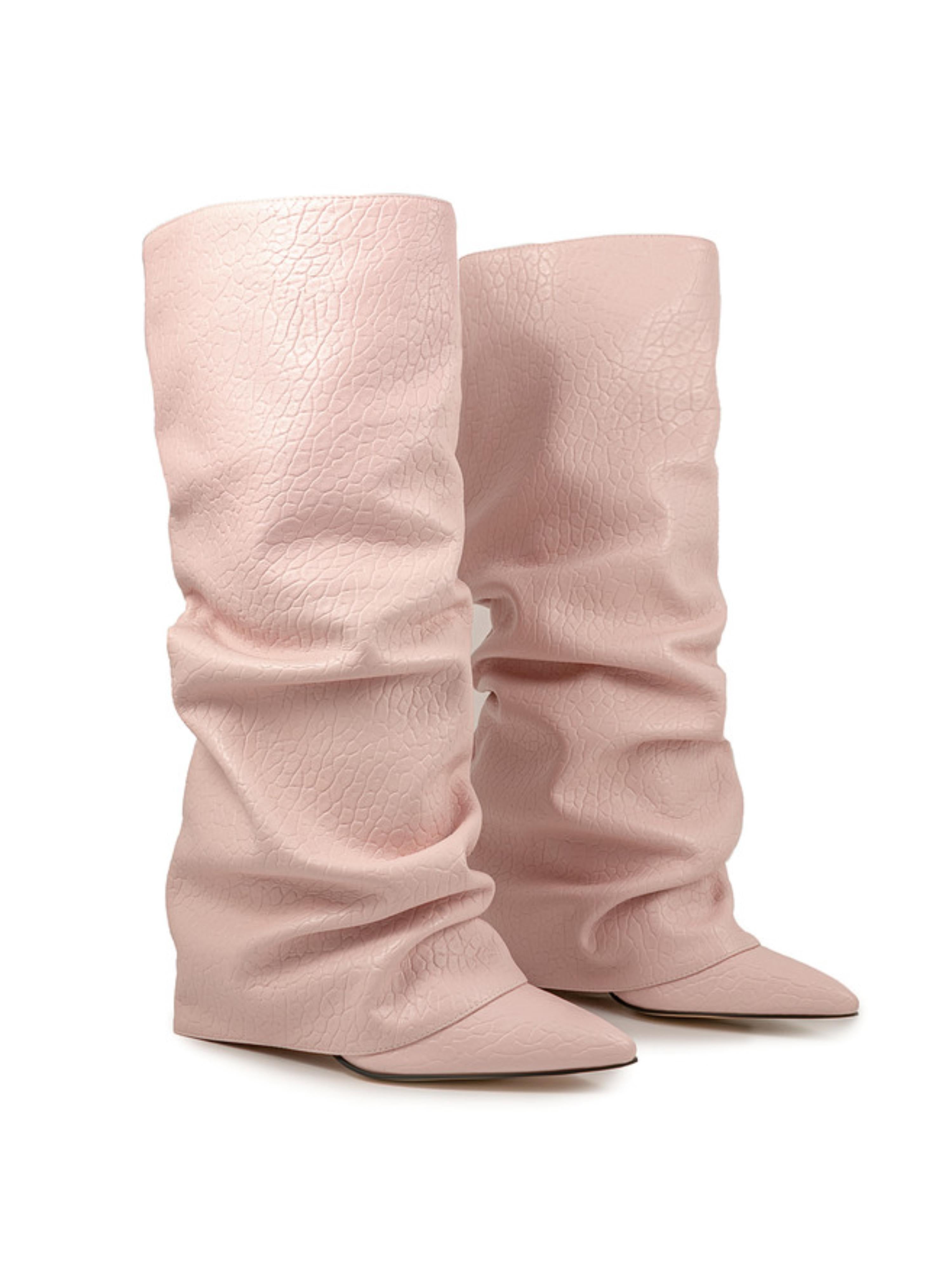 Soft Pink Slouchy Wedge Mid-Calf Boots for Women