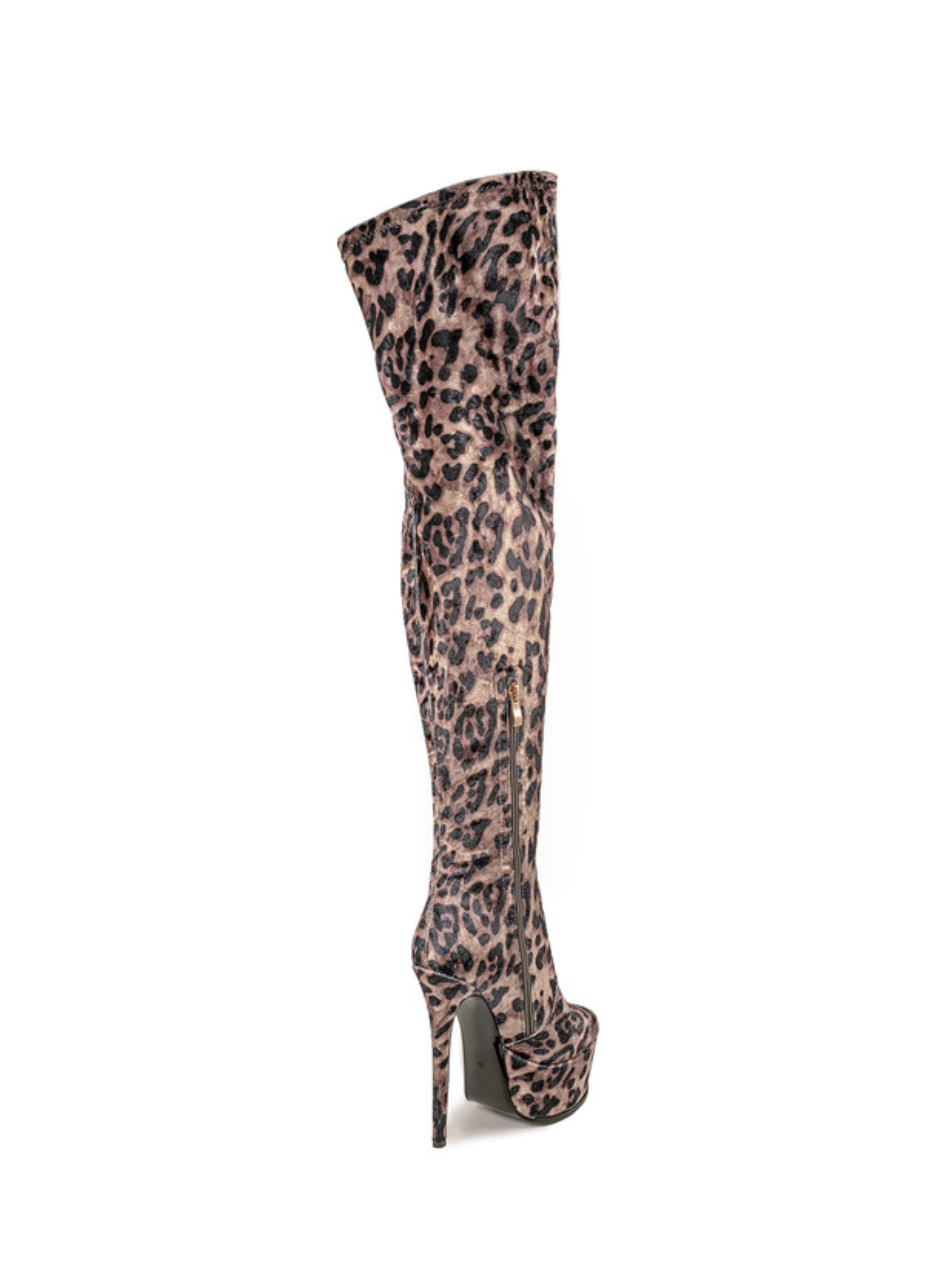 Brown Leopard Over-The-Knee Platform Boots for Women
