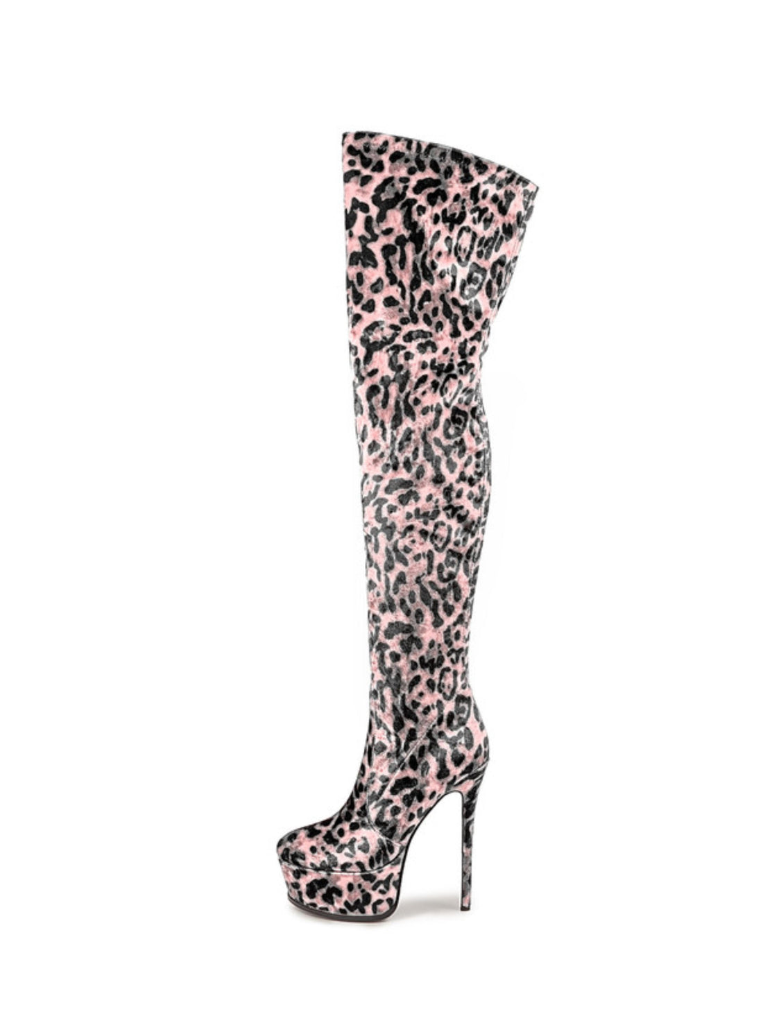 Pink Platform Stiletto Heel Leopard Thigh-High Boots