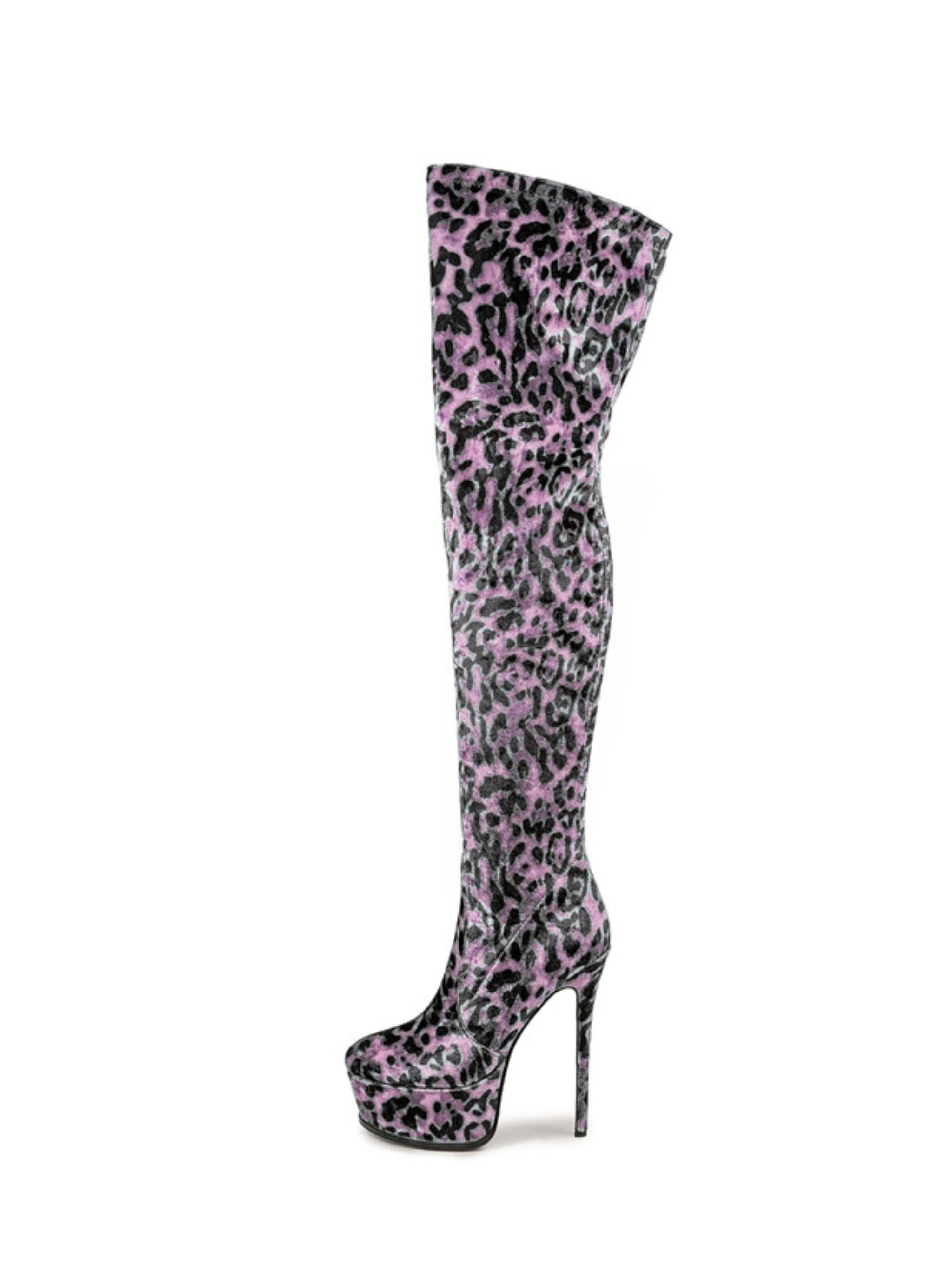 Purple Faux Leather Platform Heeled Over-The-Knee Boots