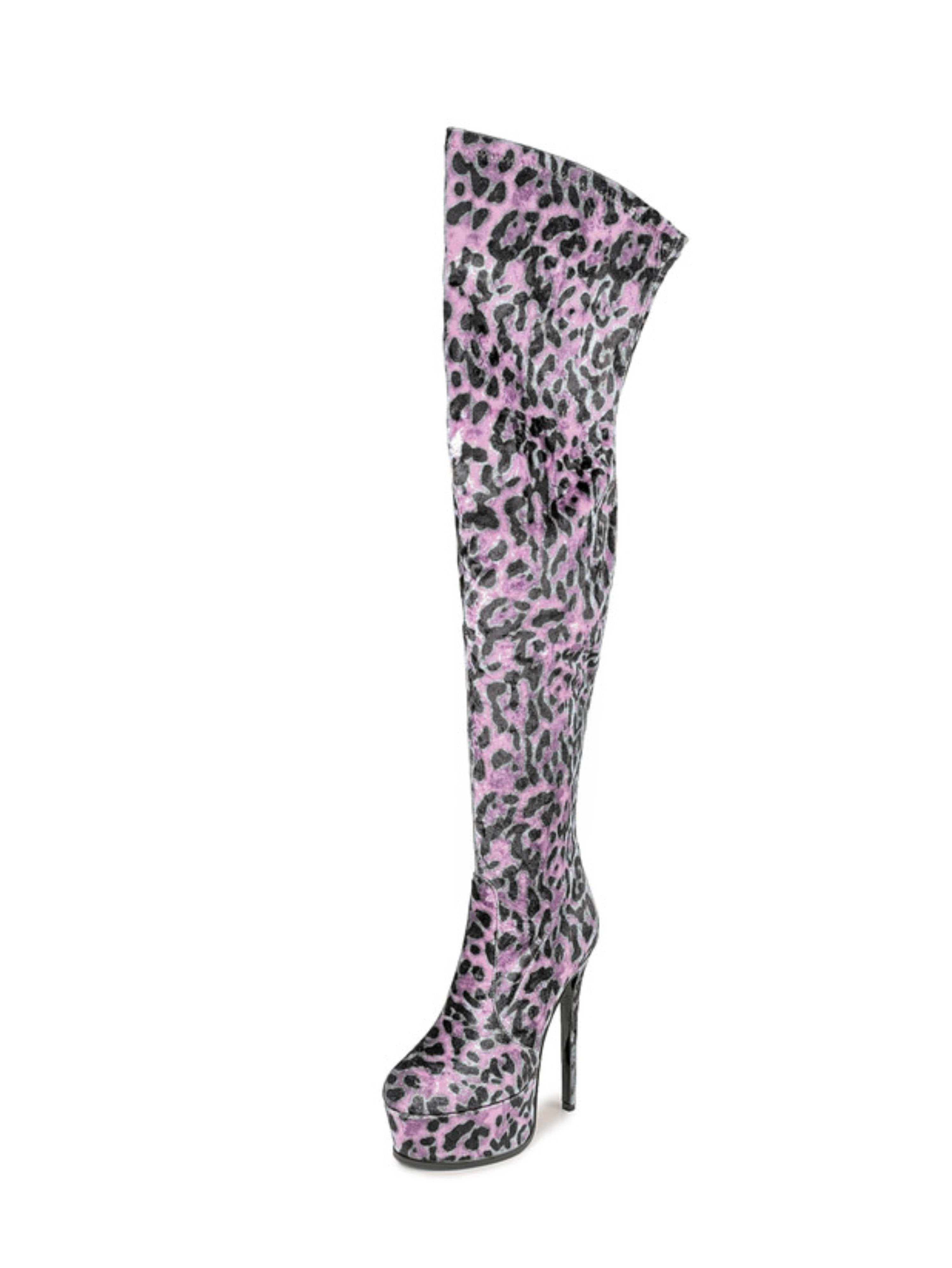 Purple Faux Leather Platform Heeled Over-The-Knee Boots