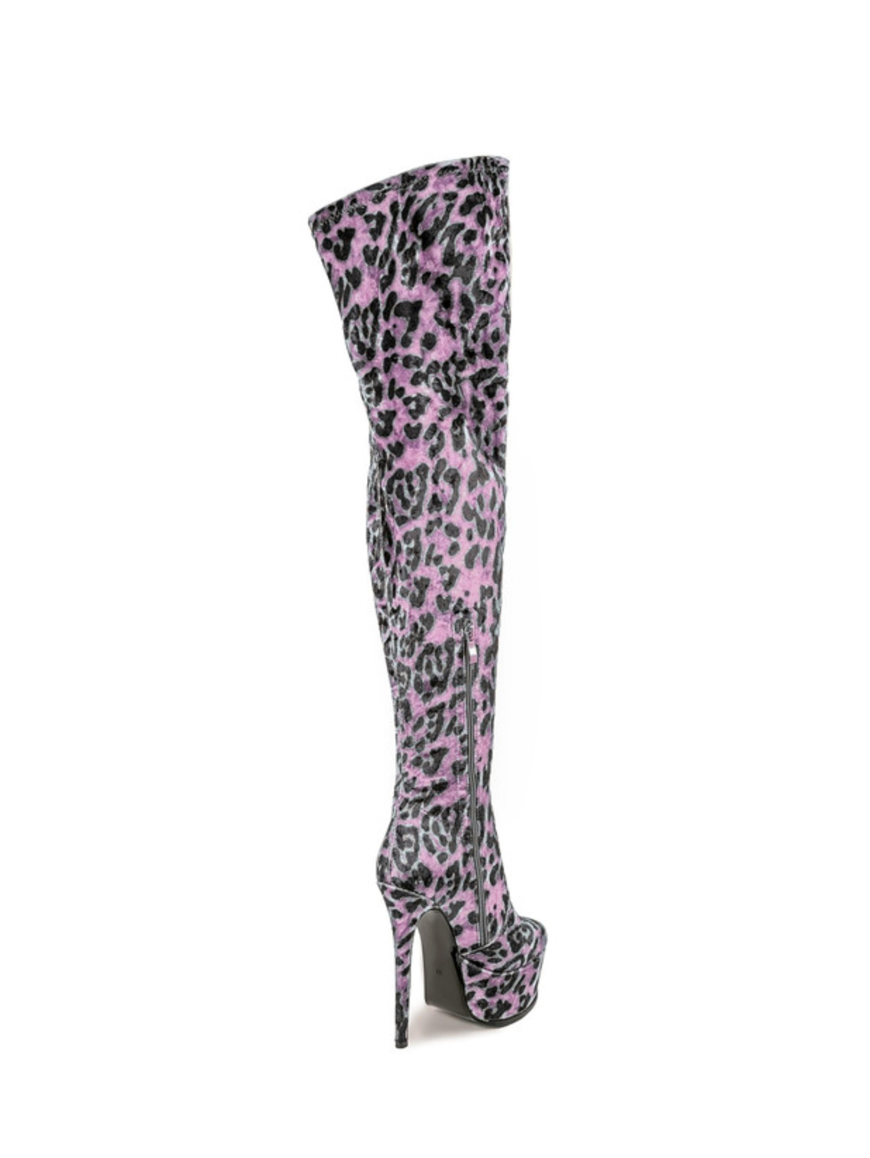 Purple Faux Leather Platform Heeled Over-The-Knee Boots