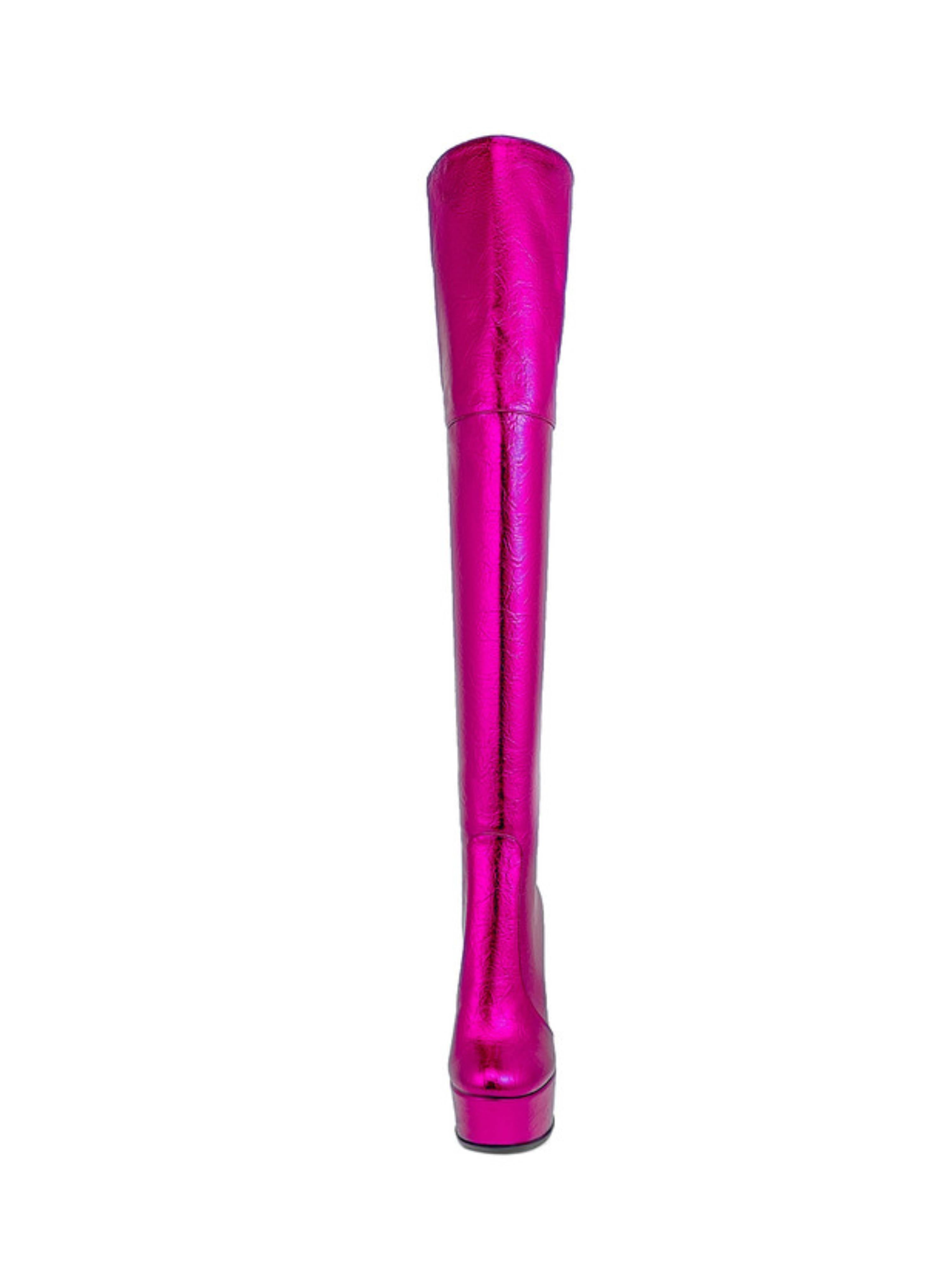 Metallic Pink Platform Over-the-Knee Boots