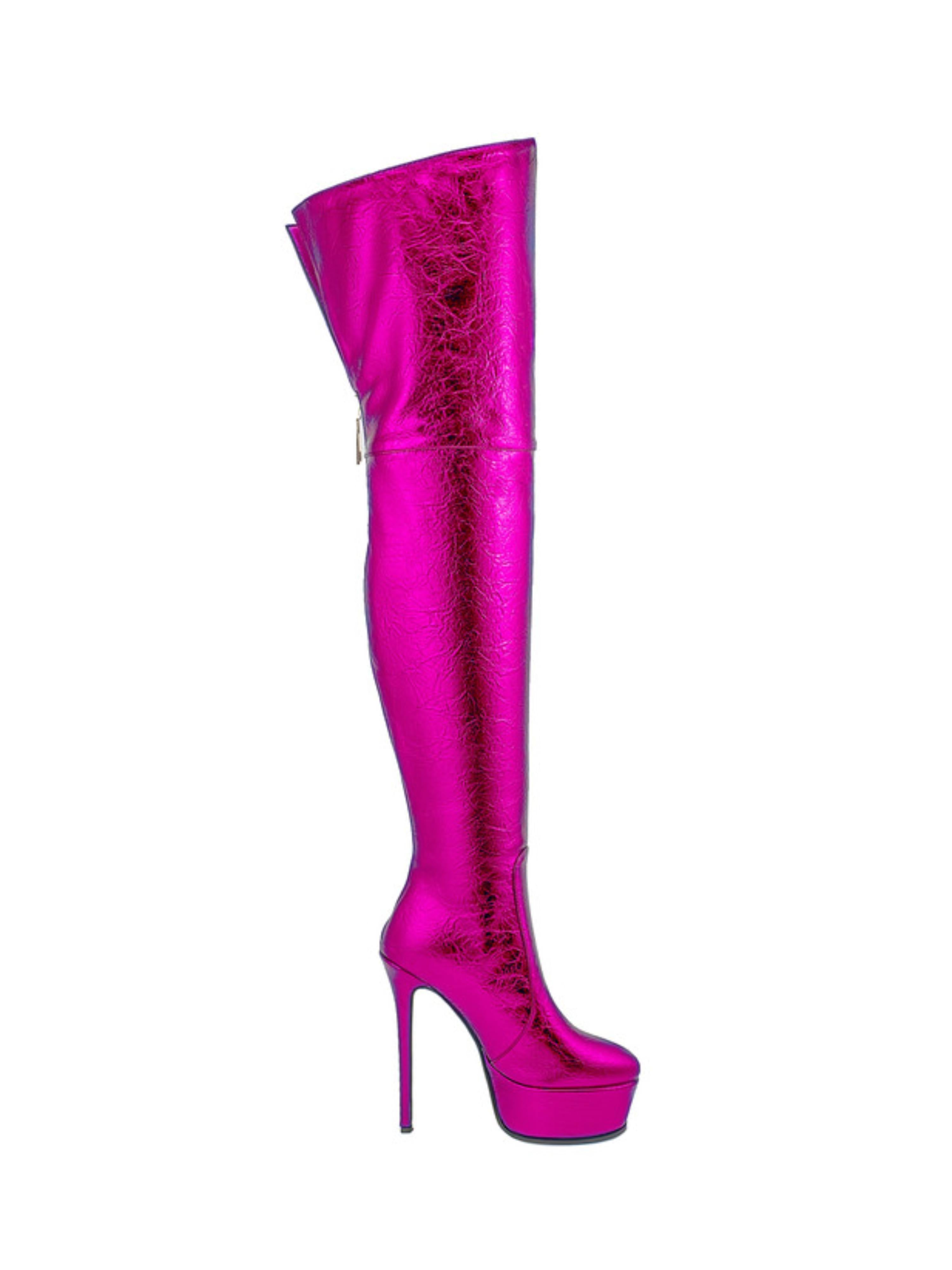 Metallic Pink Platform Over-the-Knee Boots