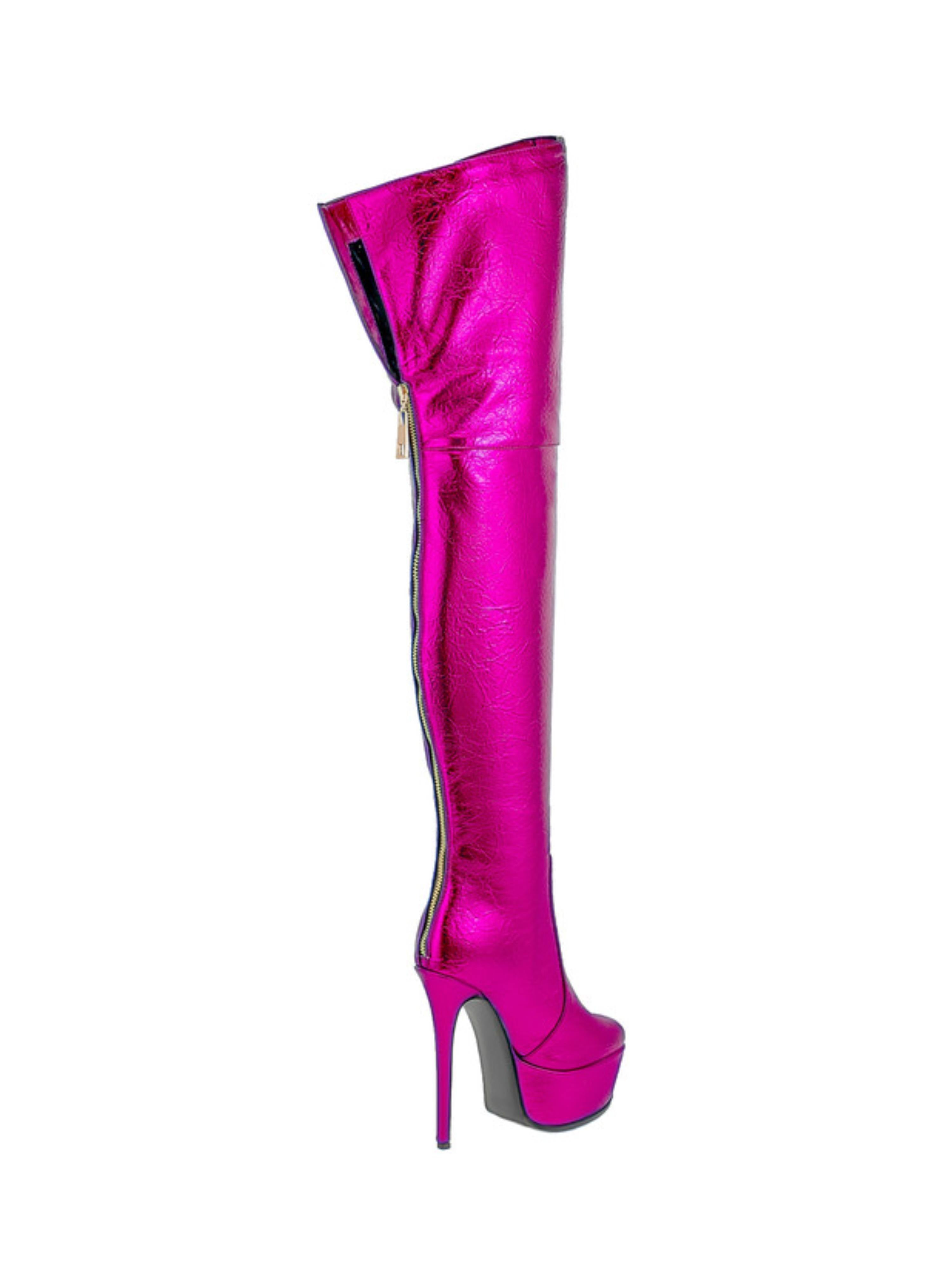 Metallic Pink Platform Over-the-Knee Boots