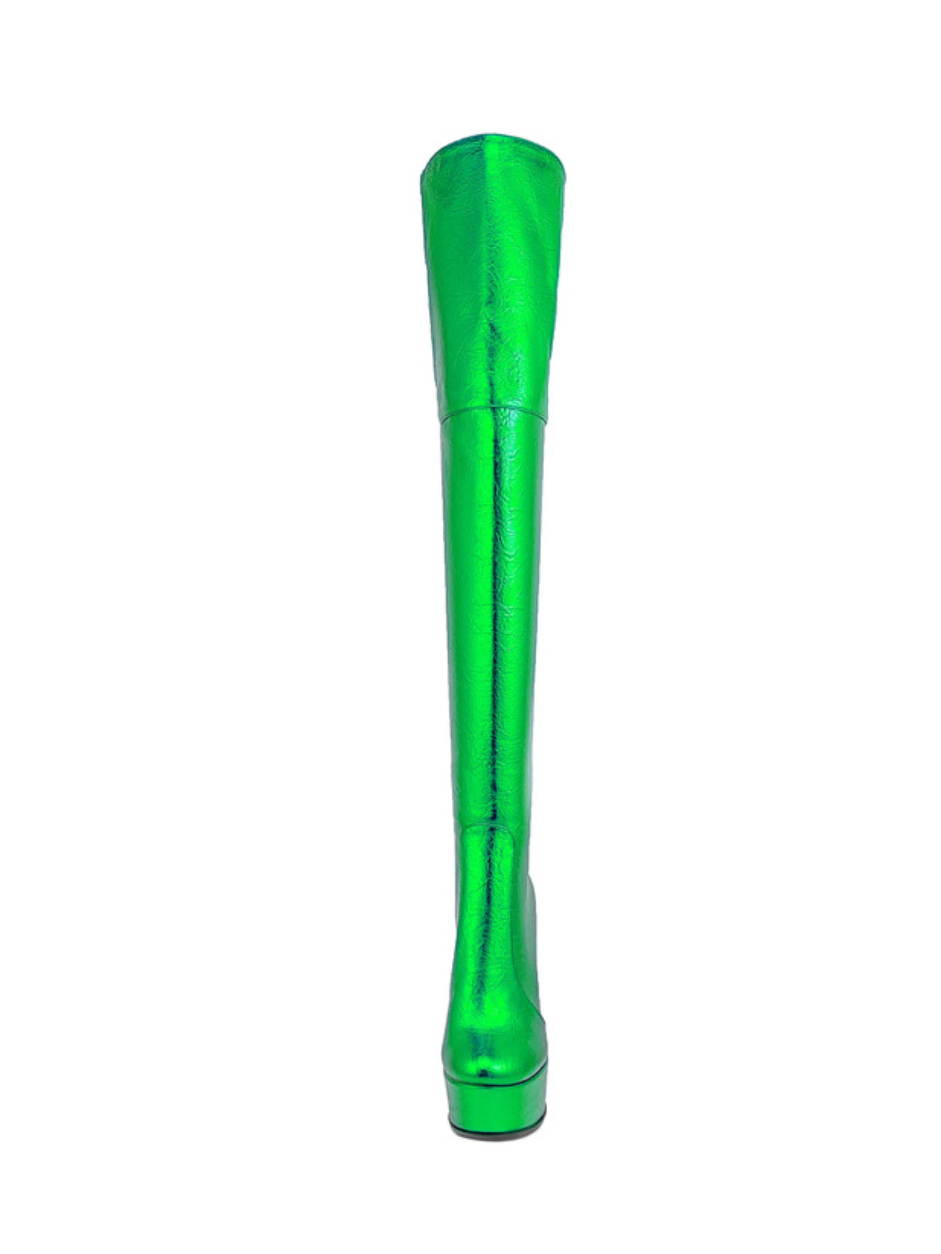 Metallic Green Platform High Heel Over-The-Knee Boots
