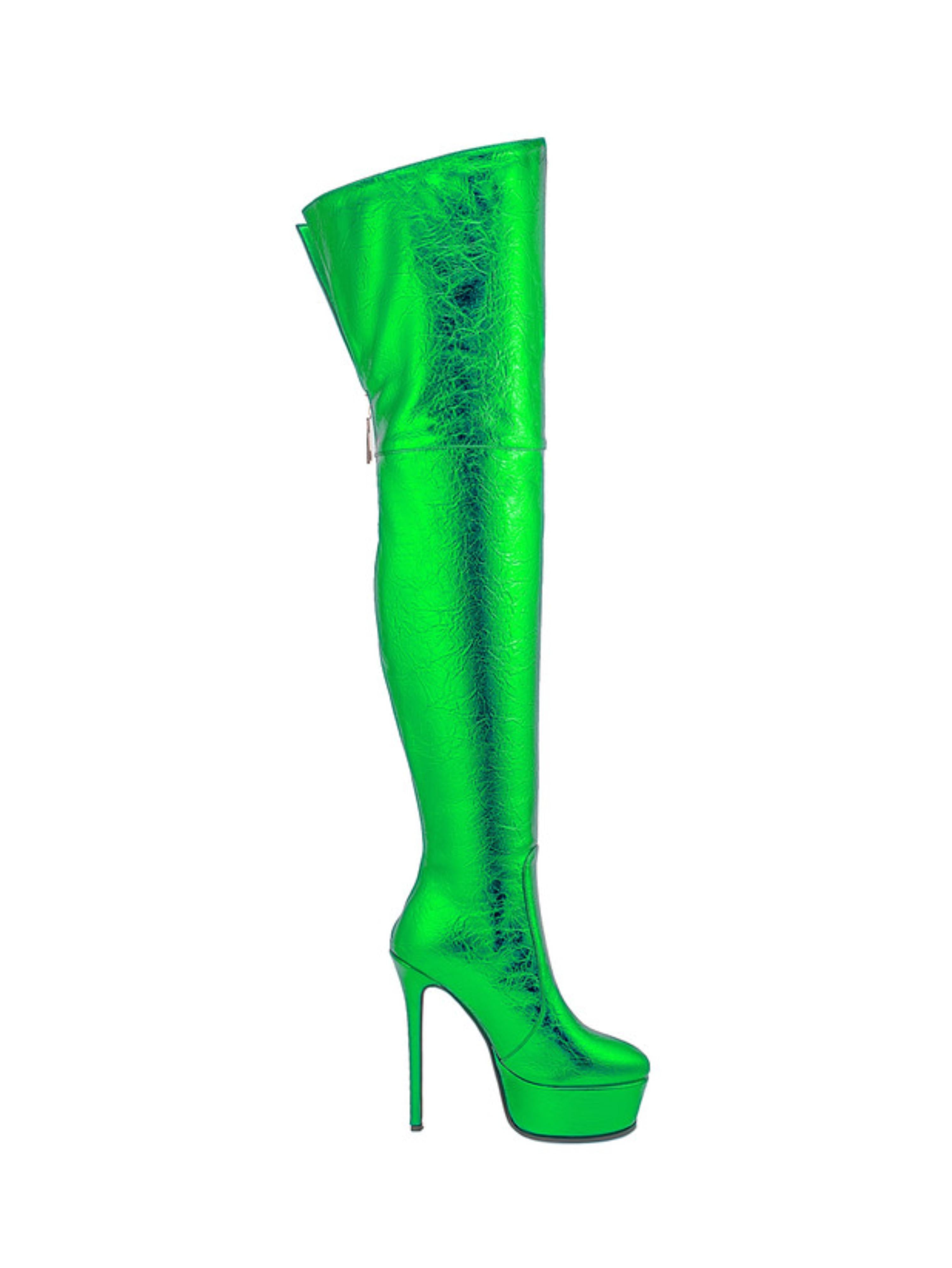 Metallic Green Platform High Heel Over-The-Knee Boots