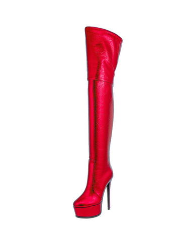 Women's Red Platform Heel Over-The-Knee Boots