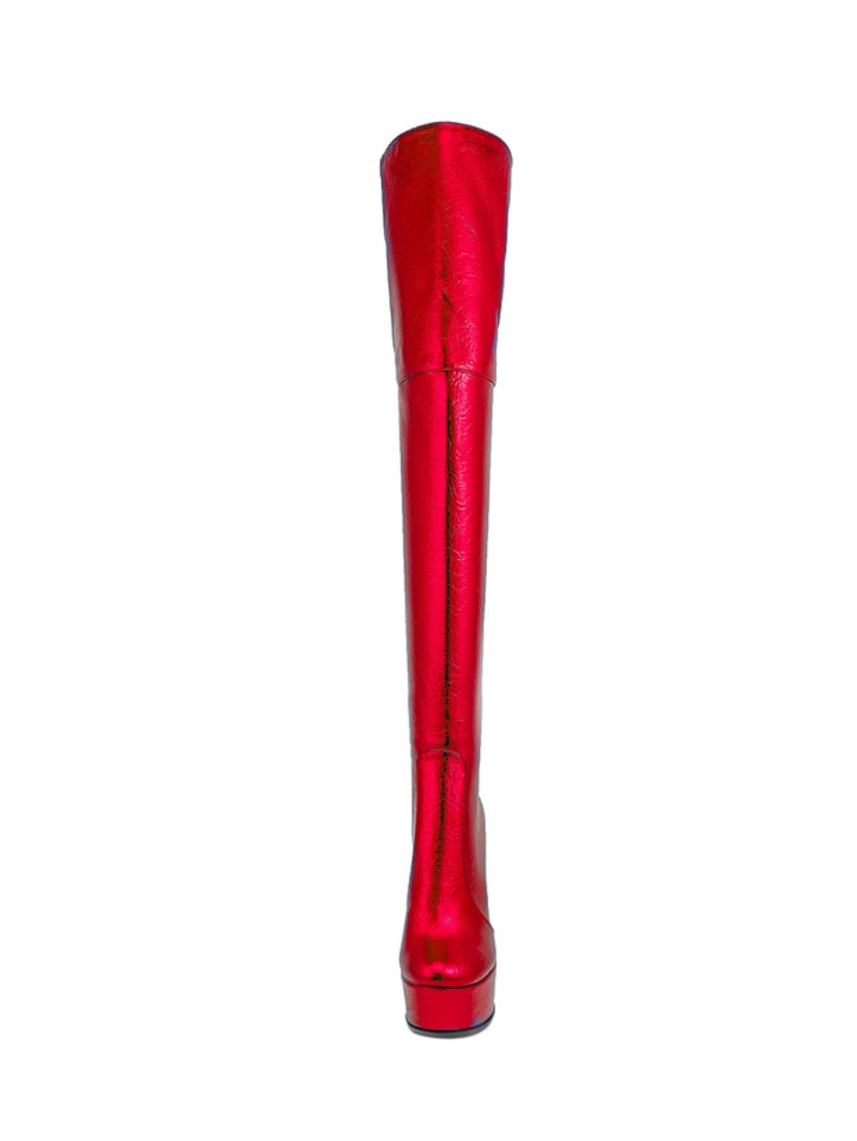 Women's Red Platform Heel Over-The-Knee Boots