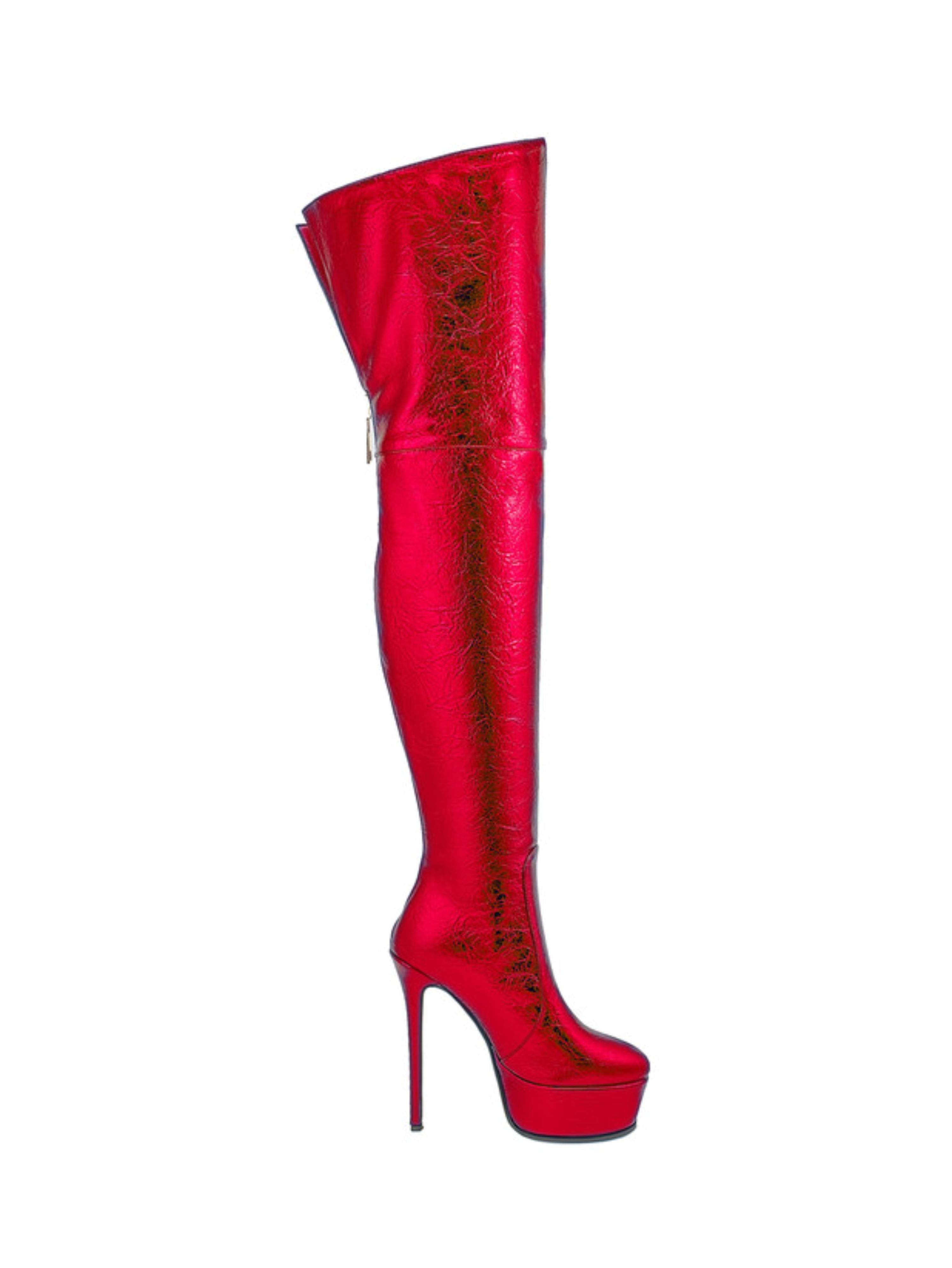 Women's Red Platform Heel Over-The-Knee Boots