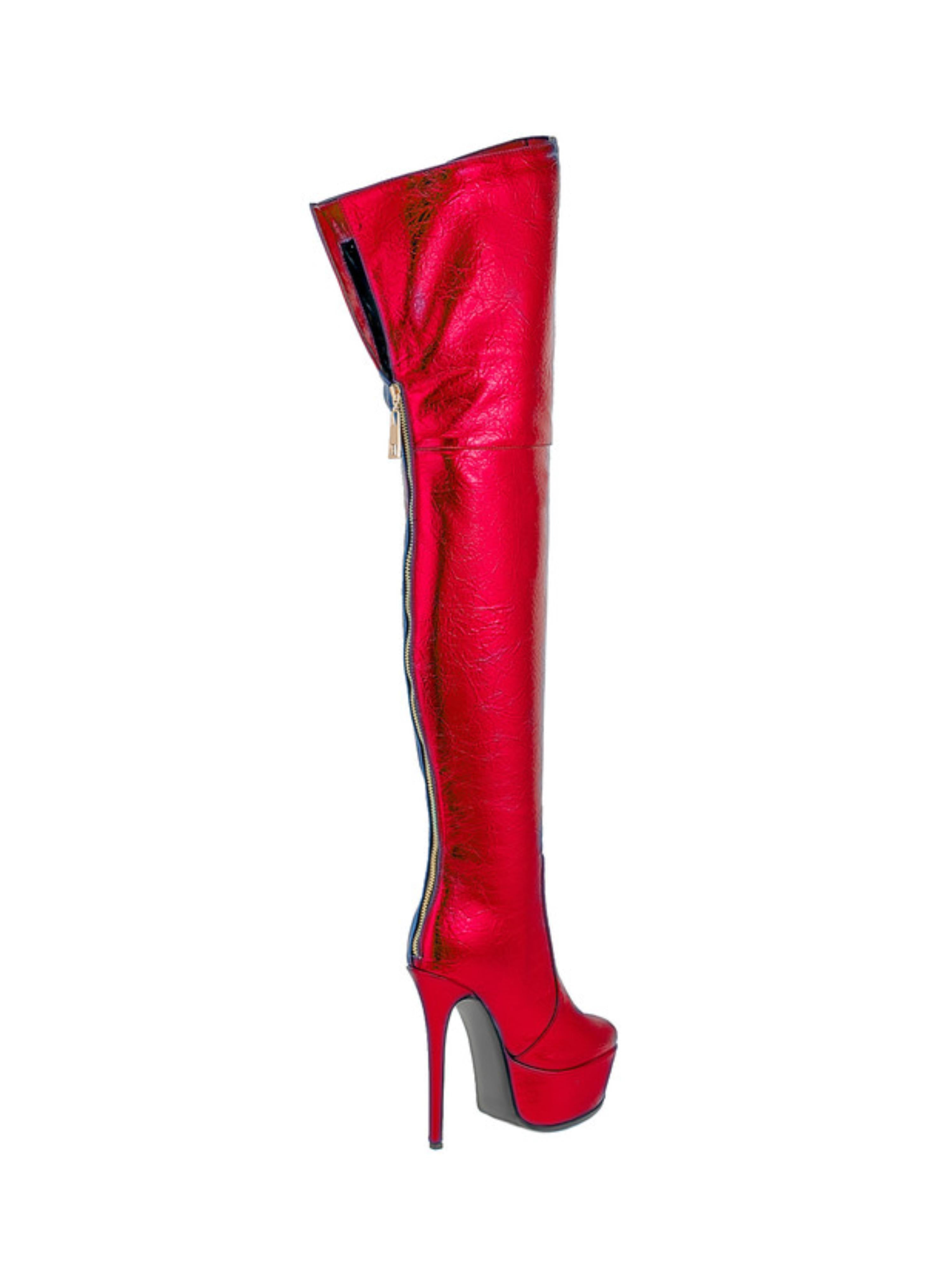 Women's Red Platform Heel Over-The-Knee Boots