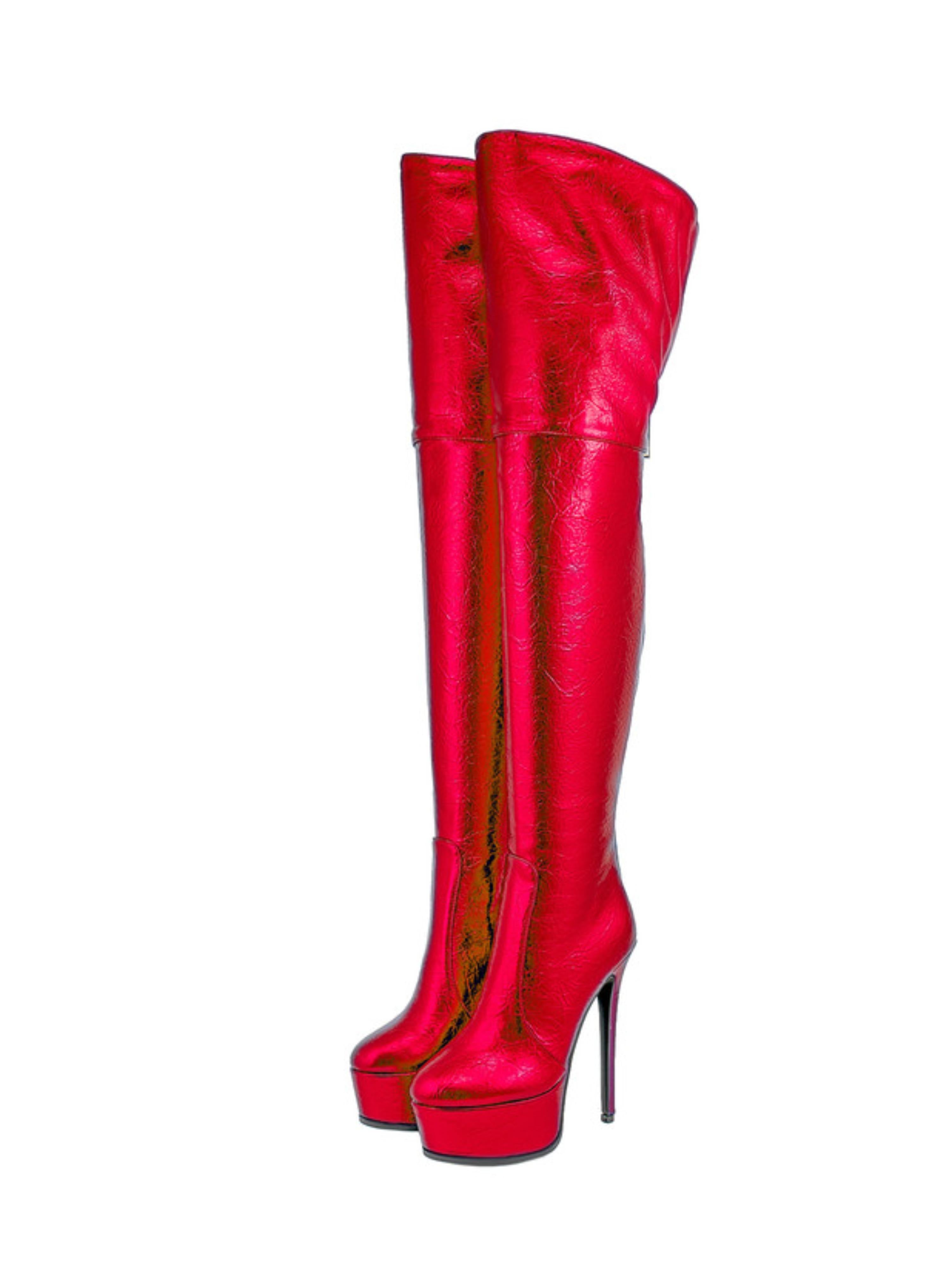 Women's Red Platform Heel Over-The-Knee Boots