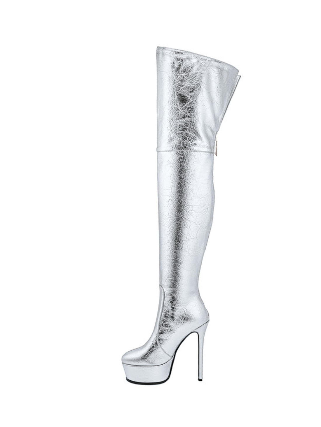 Silver Round Toe Women's Thigh-High Boots