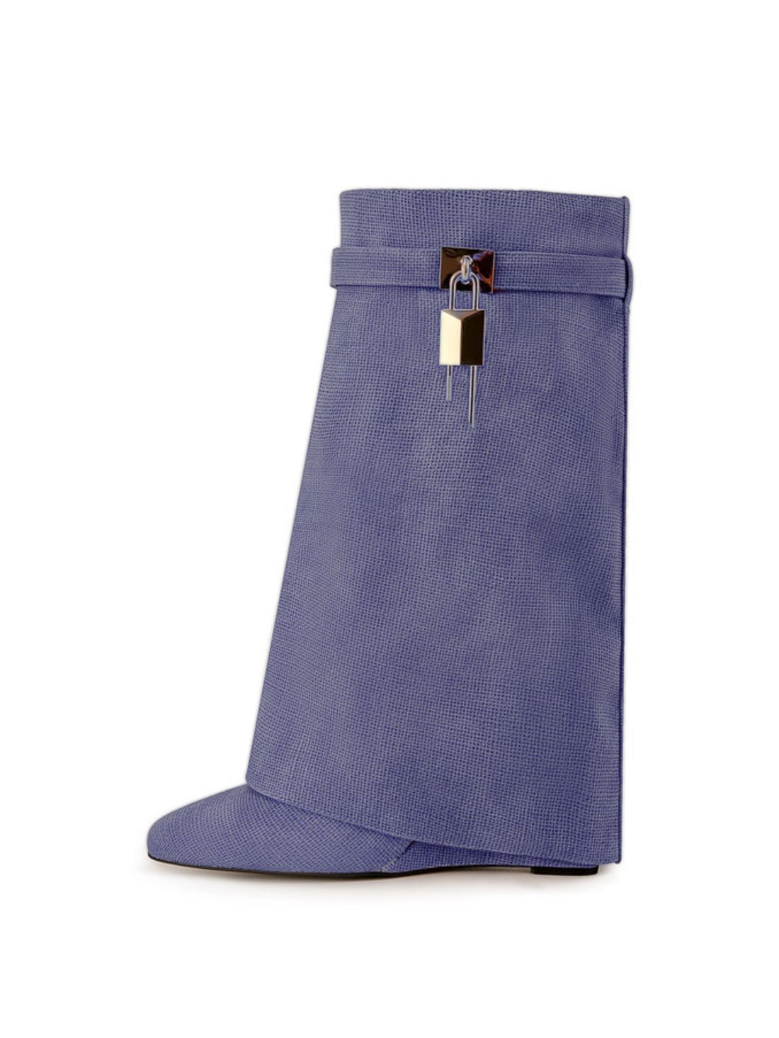 Blue Pointed Toe Lock Mid-Calf Fold Over Boots for Women