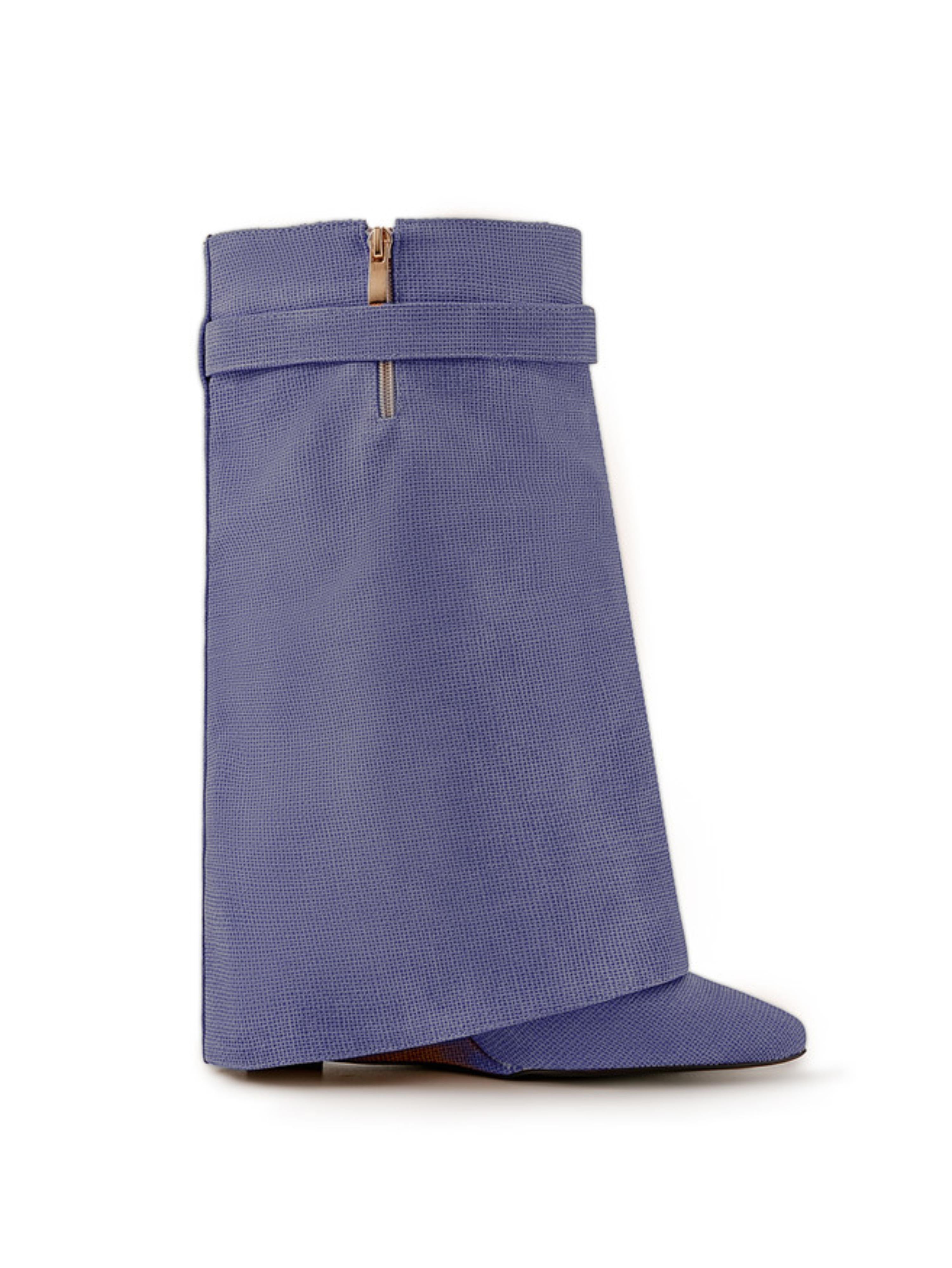 Blue Pointed Toe Lock Mid-Calf Fold Over Boots for Women