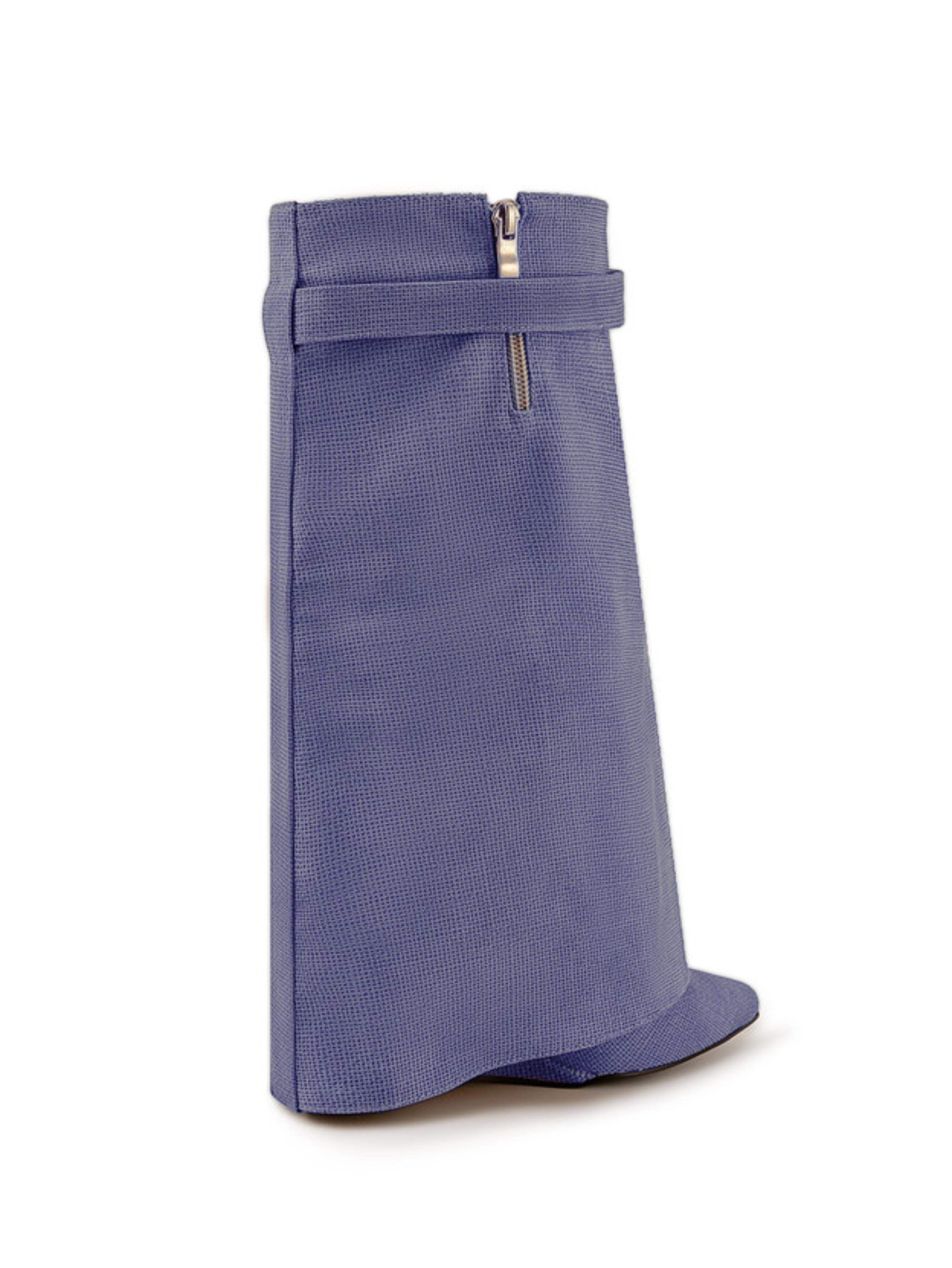 Blue Pointed Toe Lock Mid-Calf Fold Over Boots for Women